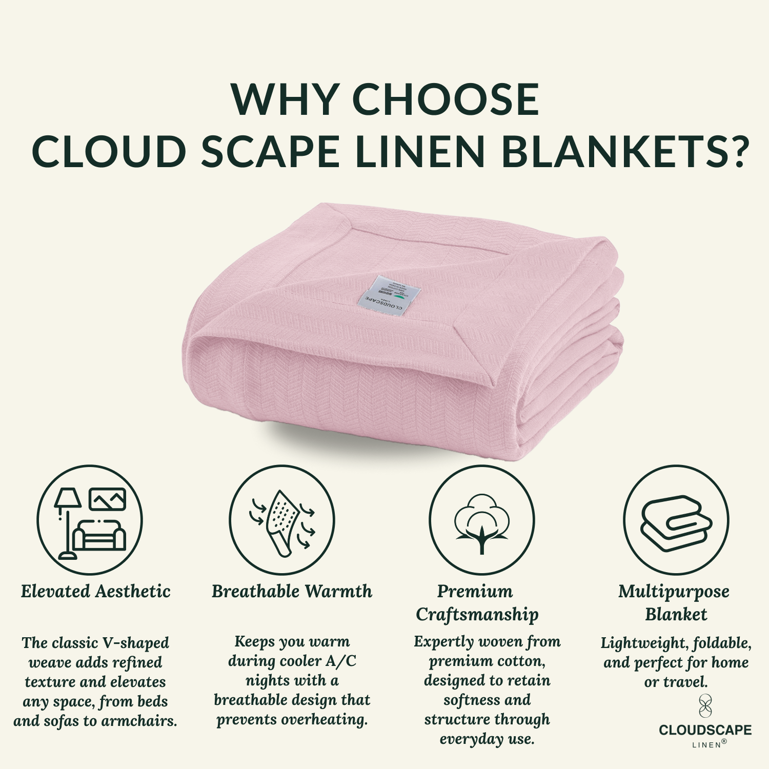 Cotton Herringbone Blanket: Sea Shell Pink