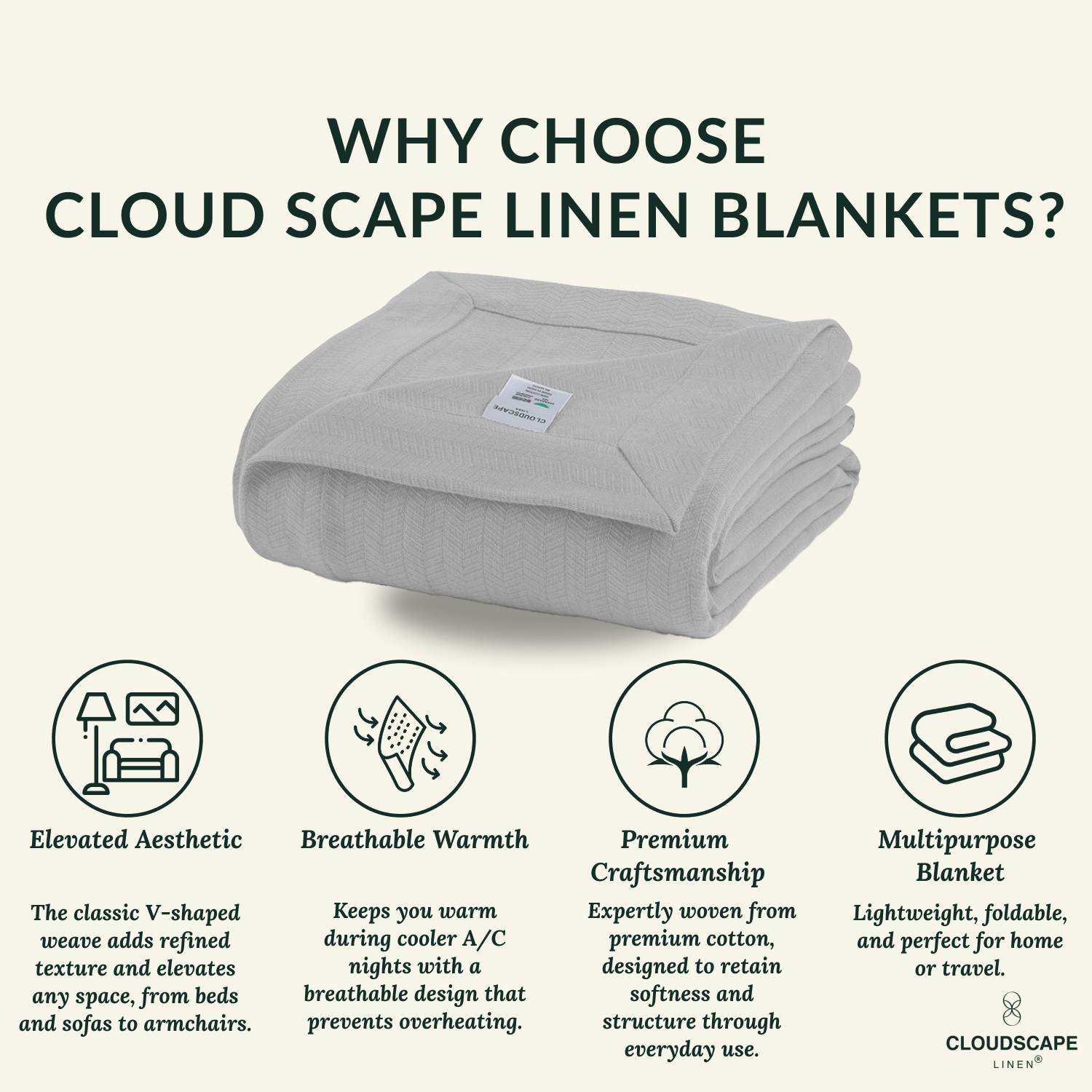 Cotton Herringbone Blanket: Light Grey