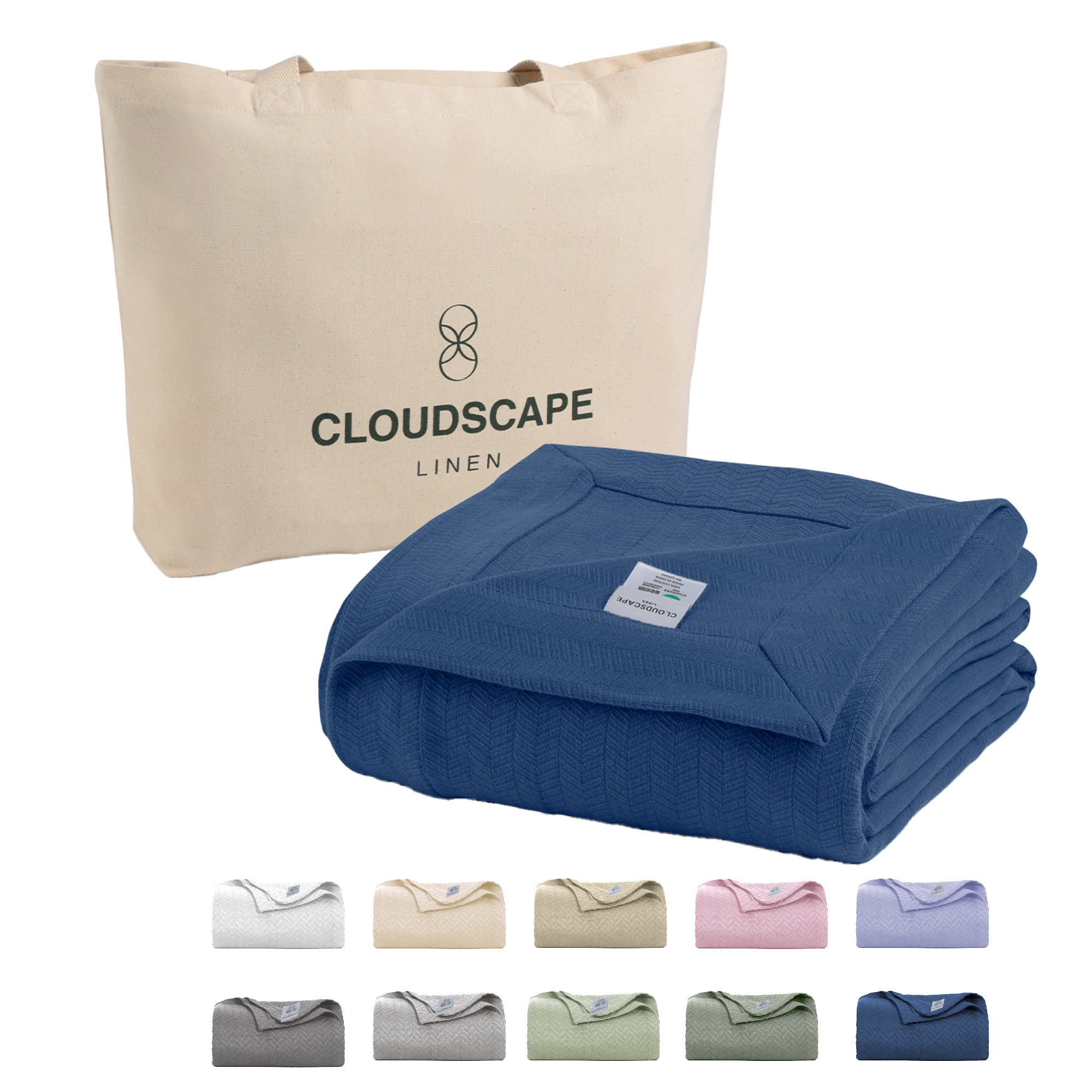 Cotton Herringbone Blanket - Ensign Blue