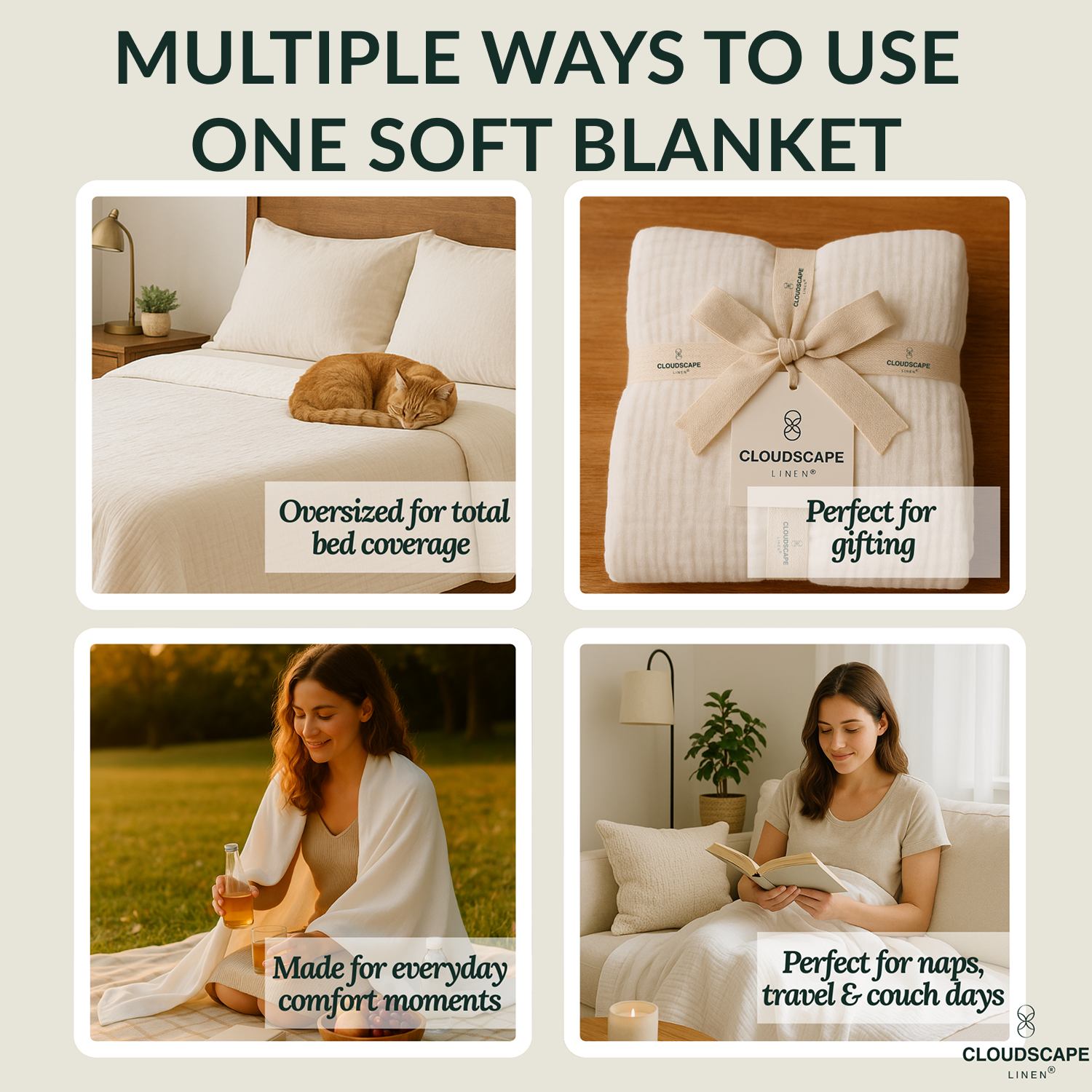4 Layer Cotton Muslin Blanket: White