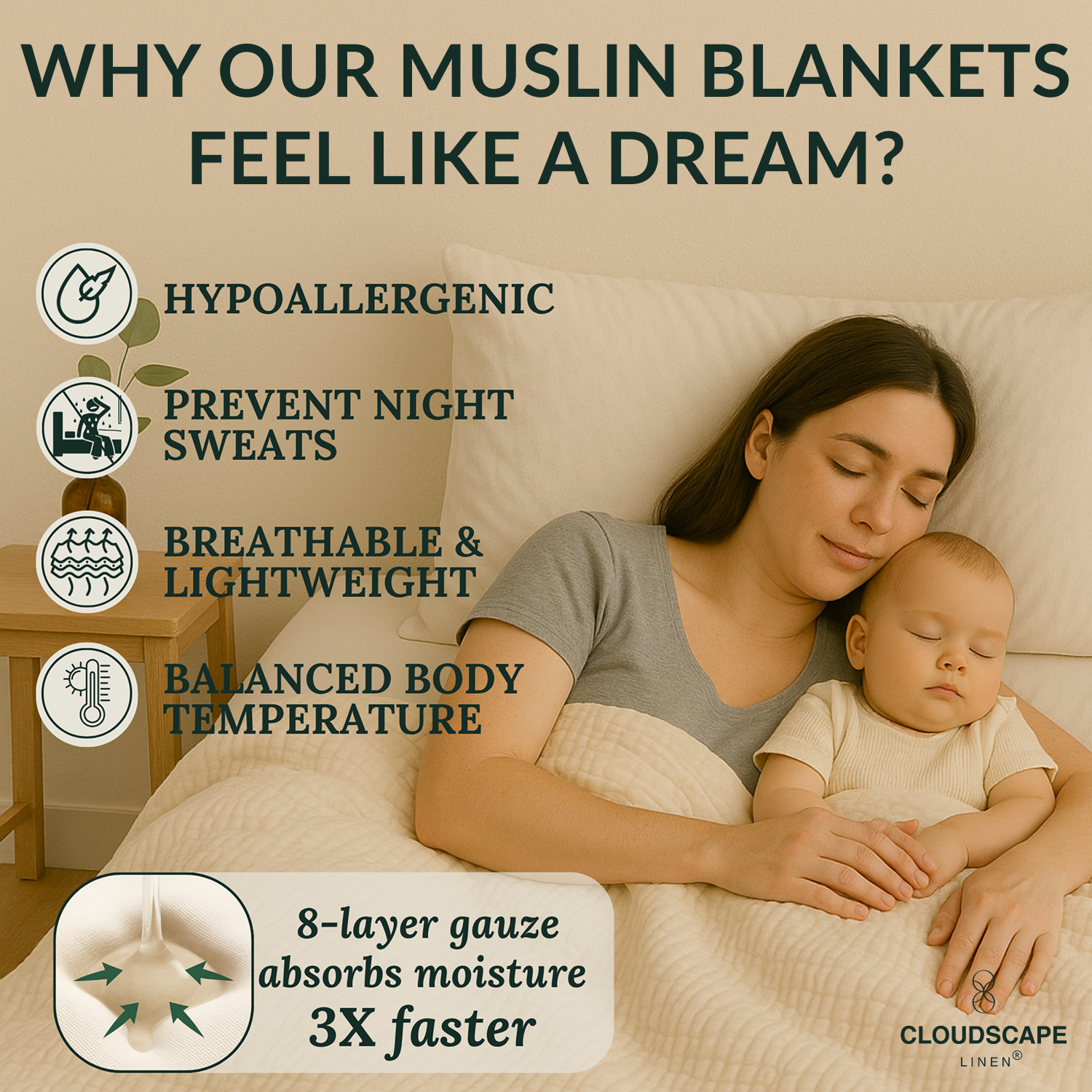 8 Layer Cotton Muslin Blanket - Ivory