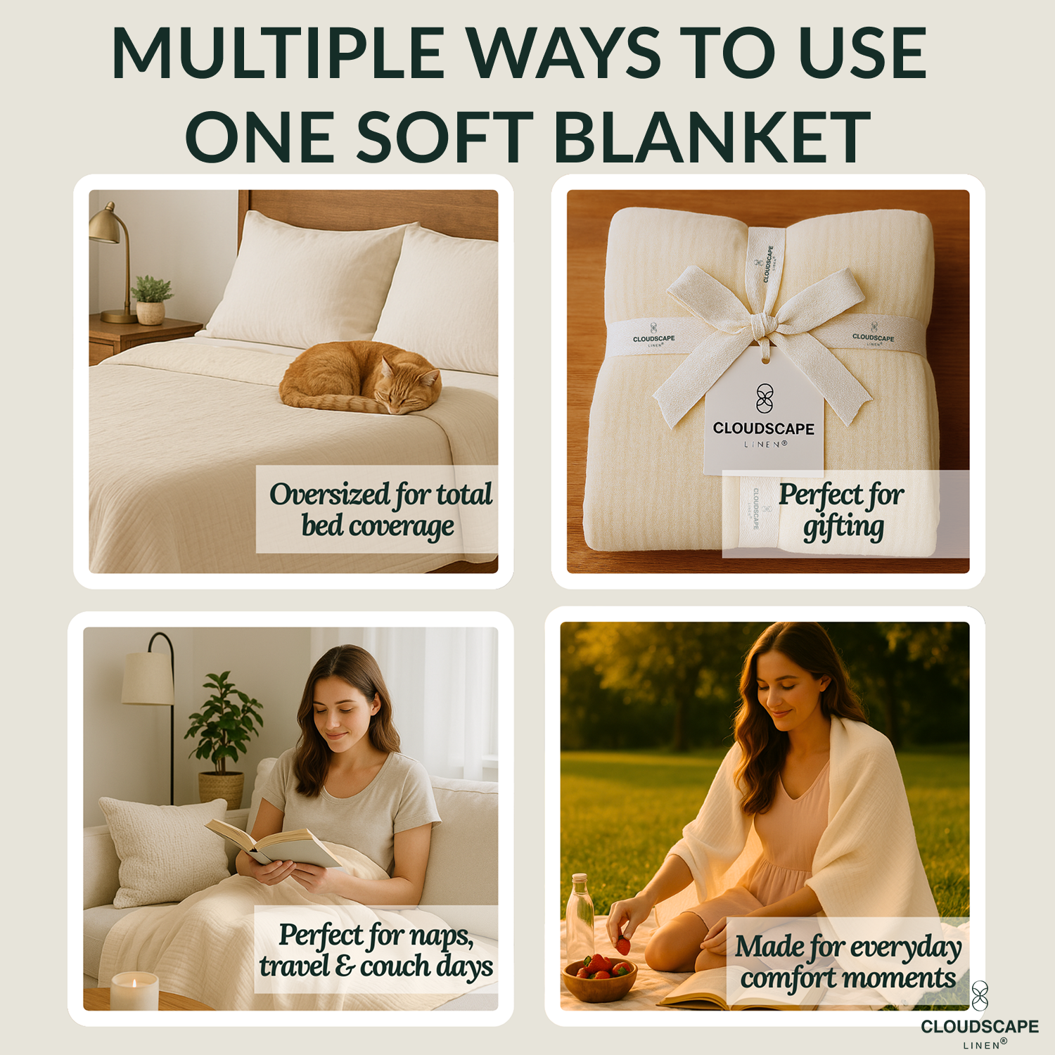 8 Layer Cotton Muslin Blanket - Ivory