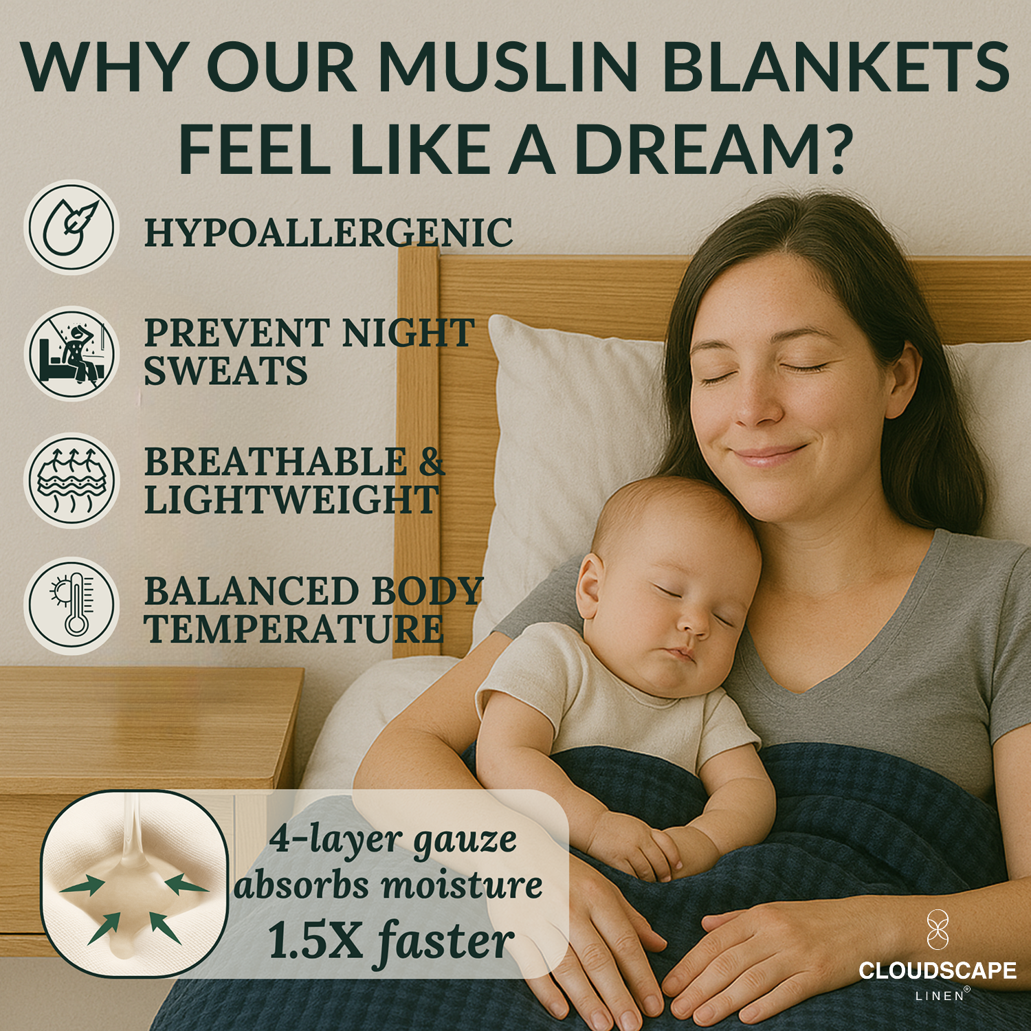 4 Layer Cotton Muslin Blanket: Ensign Blue