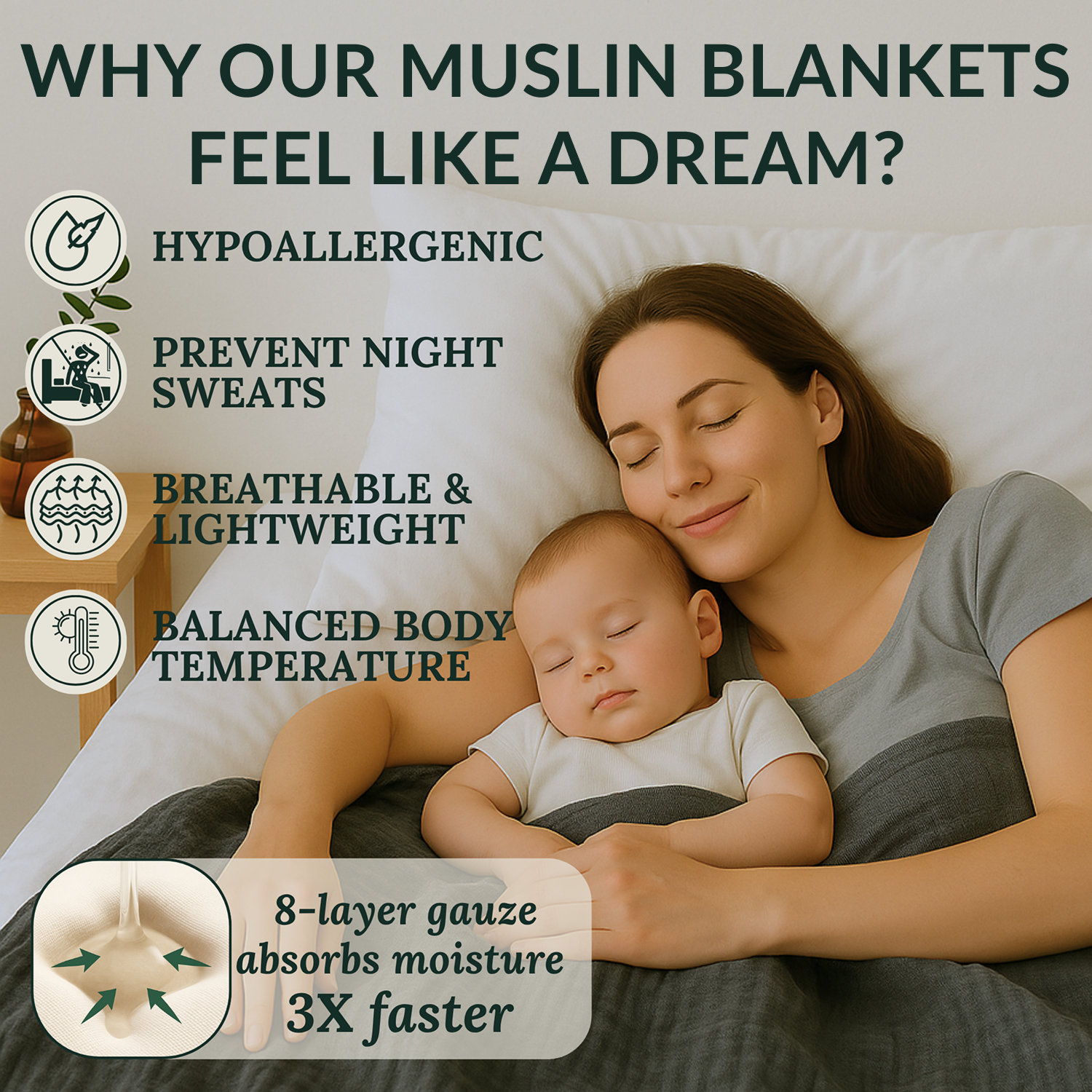 8 Layer Cotton Muslin Blanket - Dark Grey