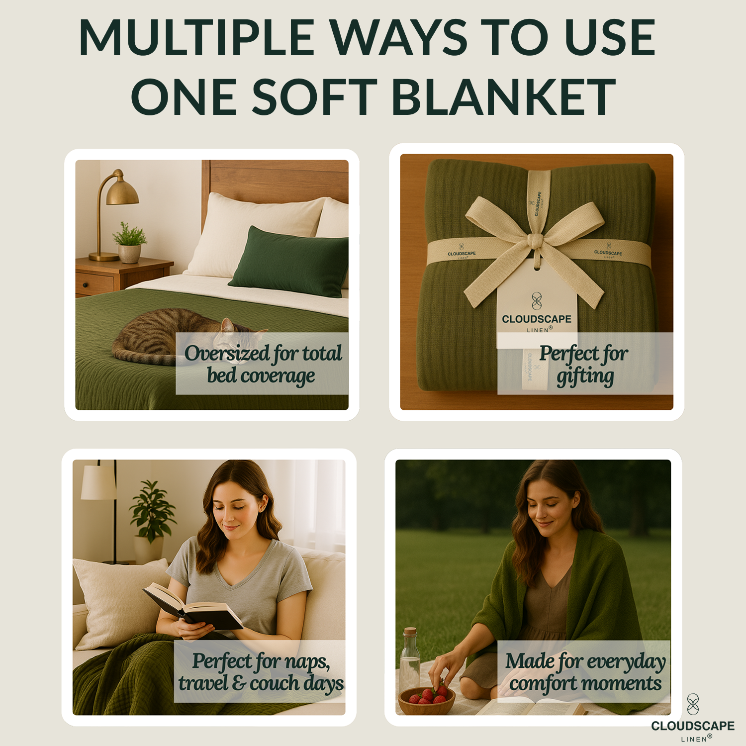 8 Layer Cotton Muslin Blanket - Olive Green