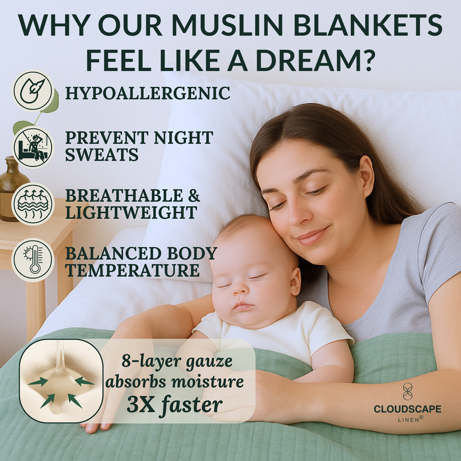 8 Layer Cotton Muslin Blanket - Sea Foam