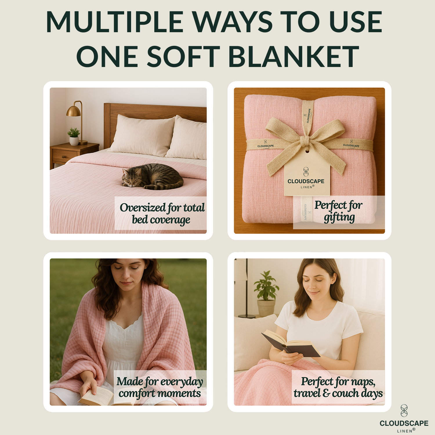 8 Layer Cotton Muslin Blanket - Sea Shell Pink
