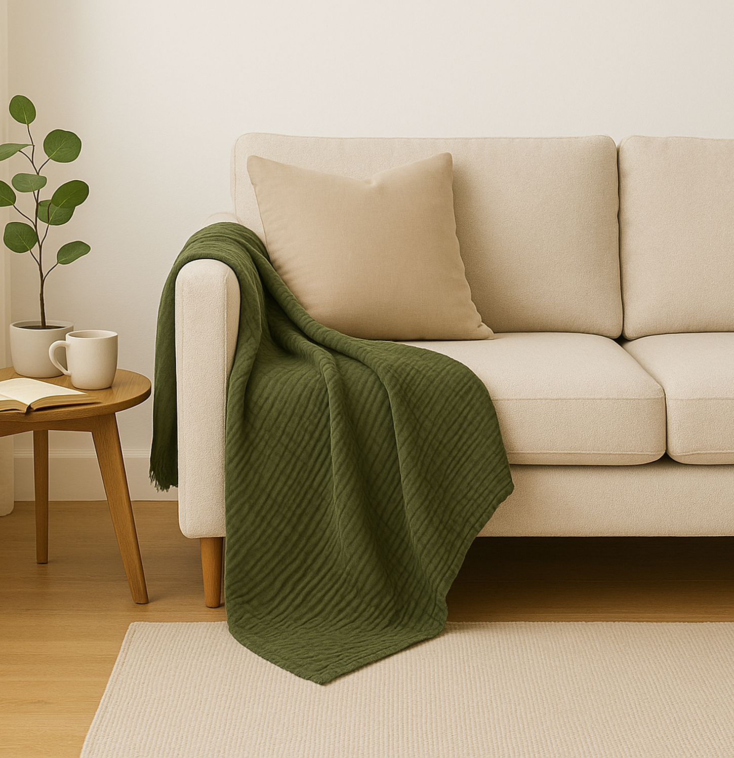 8 Layer Cotton Muslin Blanket - Olive Green