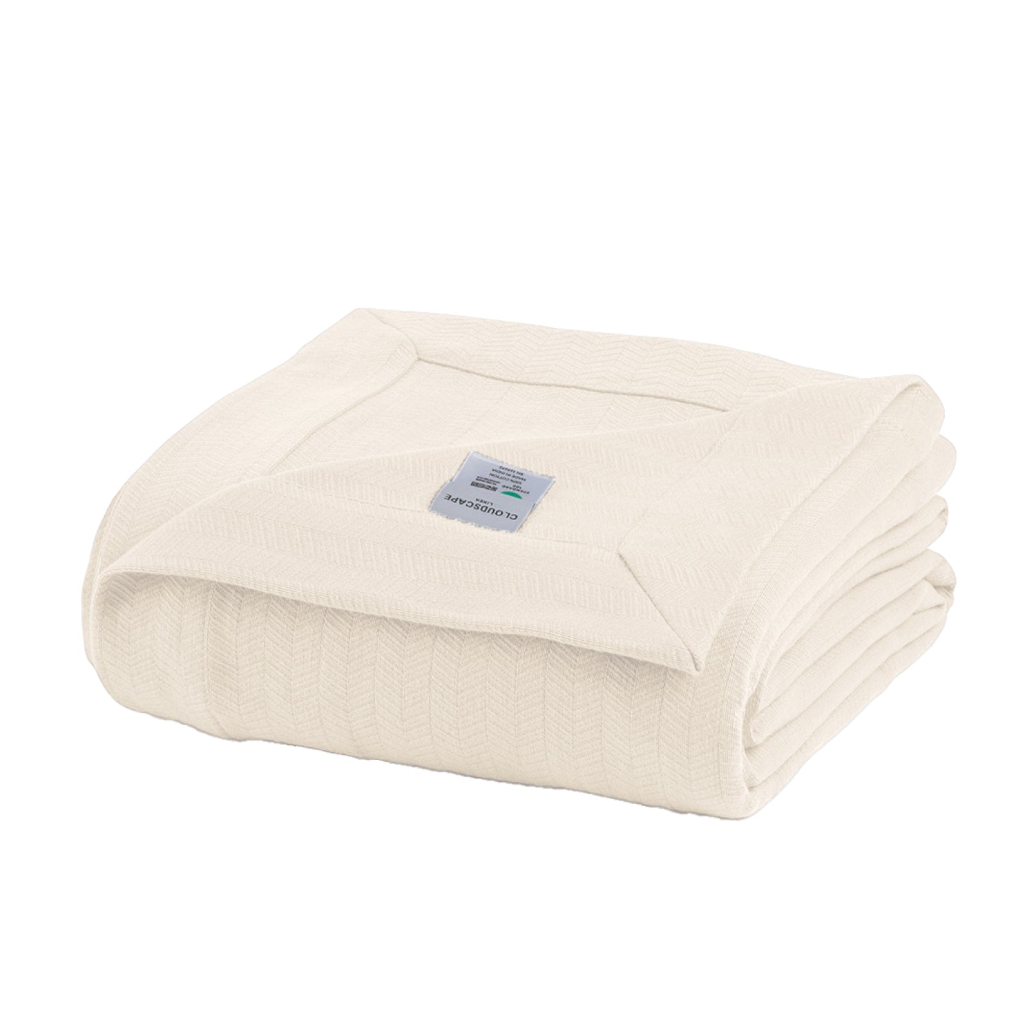 Cotton Herringbone Blanket - Ivory