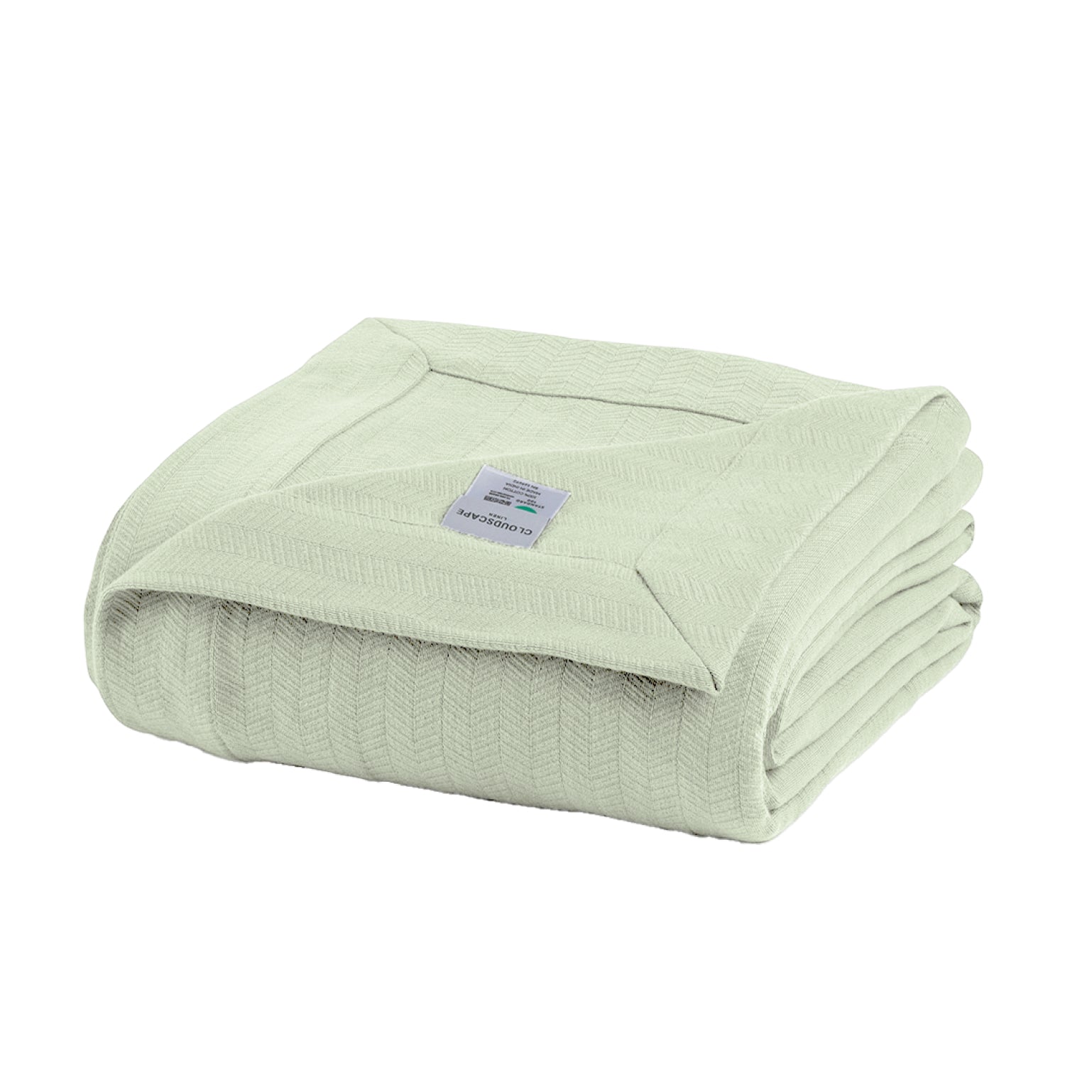 Cotton Herringbone Blanket - Sea Foam