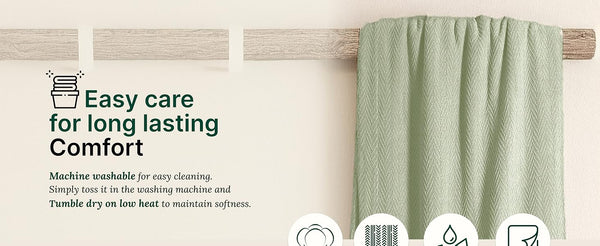 Cotton Herringbone Blanket - Sea Foam