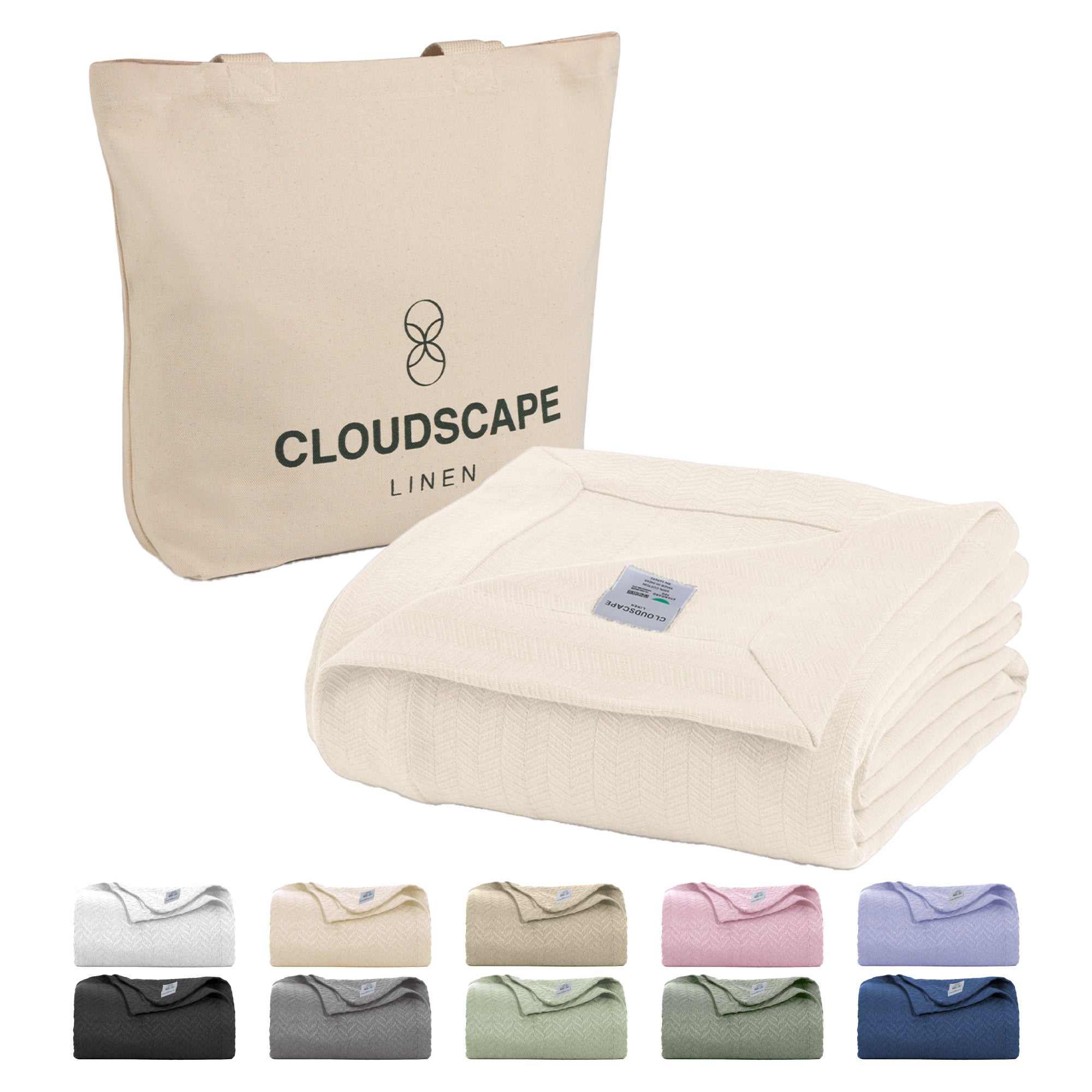 Cotton Herringbone Blanket - Ivory