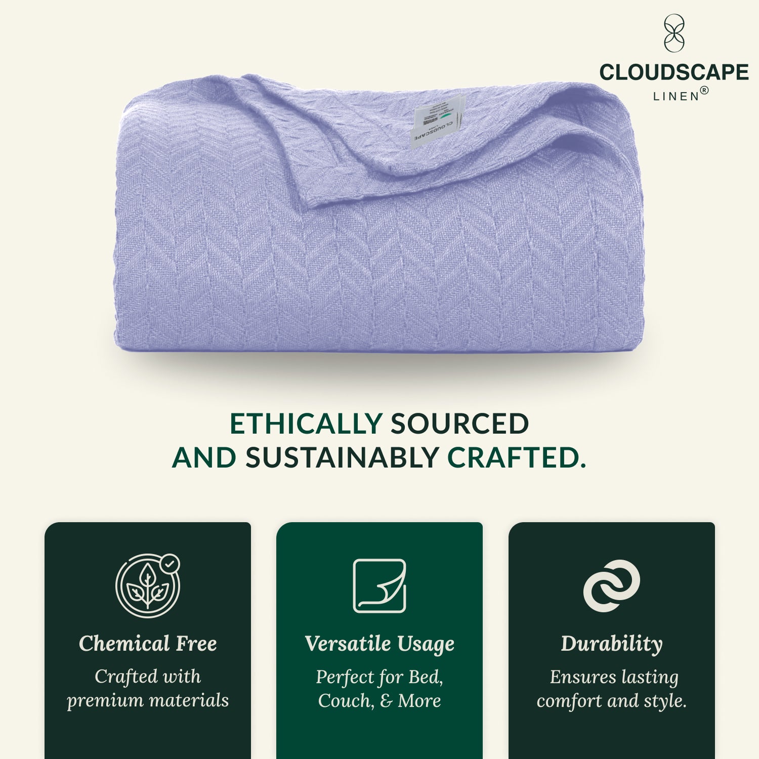 Cotton Herringbone Blanket: Lavender Blue