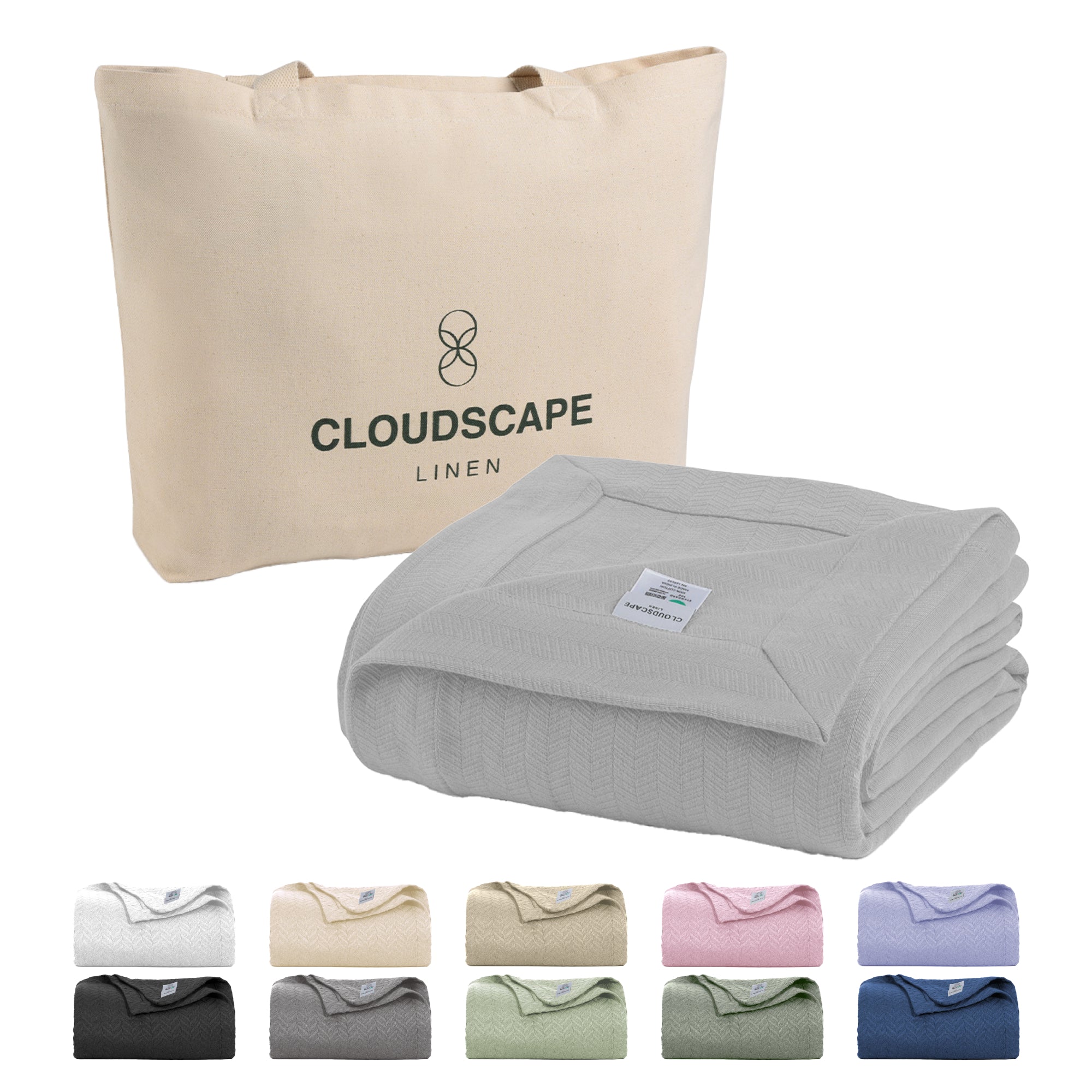 Cotton Herringbone Blanket - Light Grey