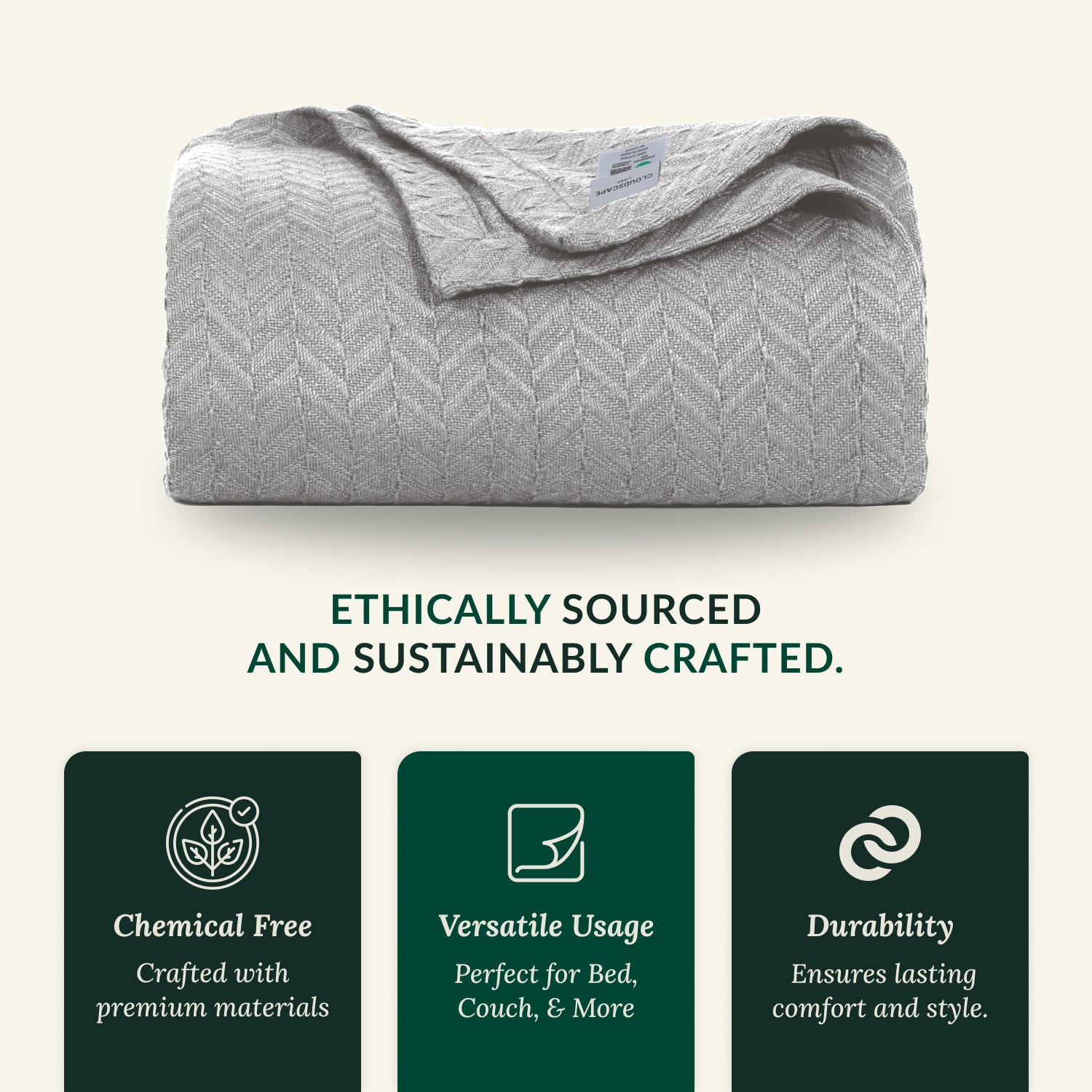 Cotton Herringbone Blanket: Light Grey