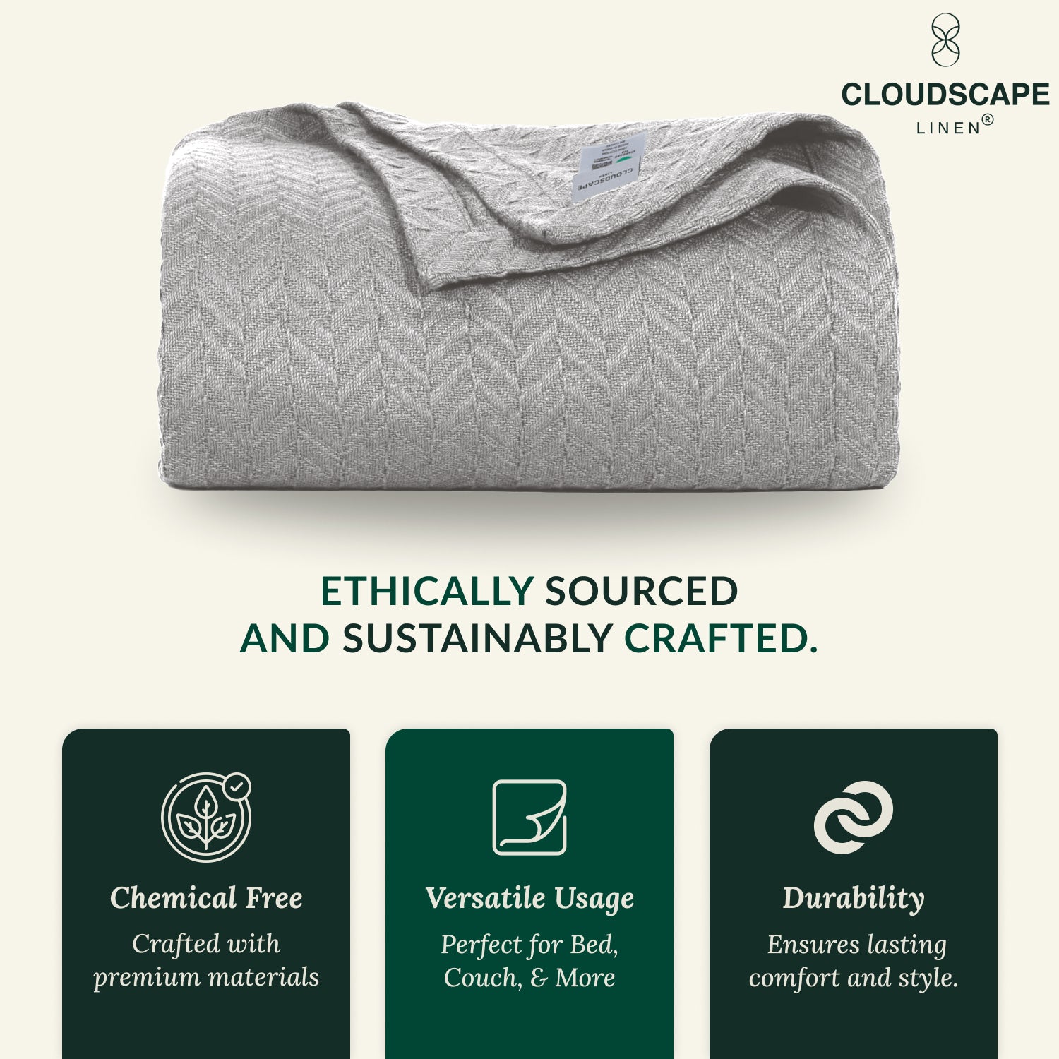 Cotton Herringbone Blanket: Light Grey
