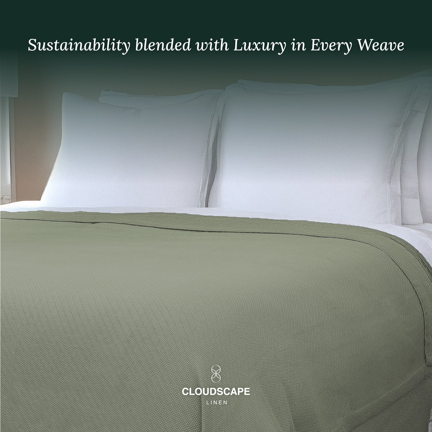 Cotton Herringbone Blanket - Olive Green