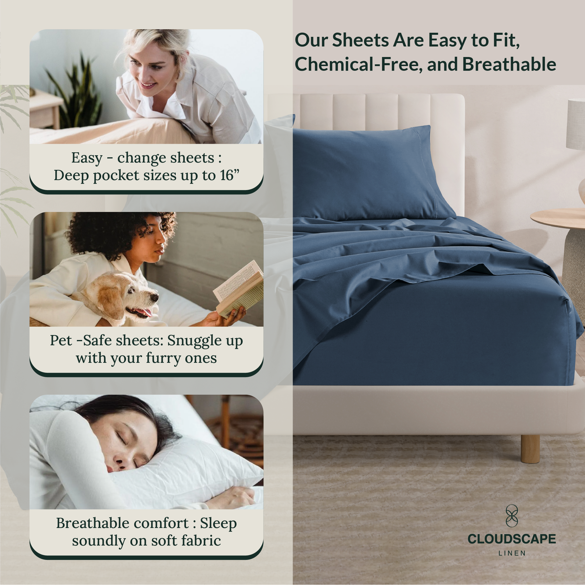 1000 Thread Count Egyptian Cotton : Dark Denim Bedsheet Set