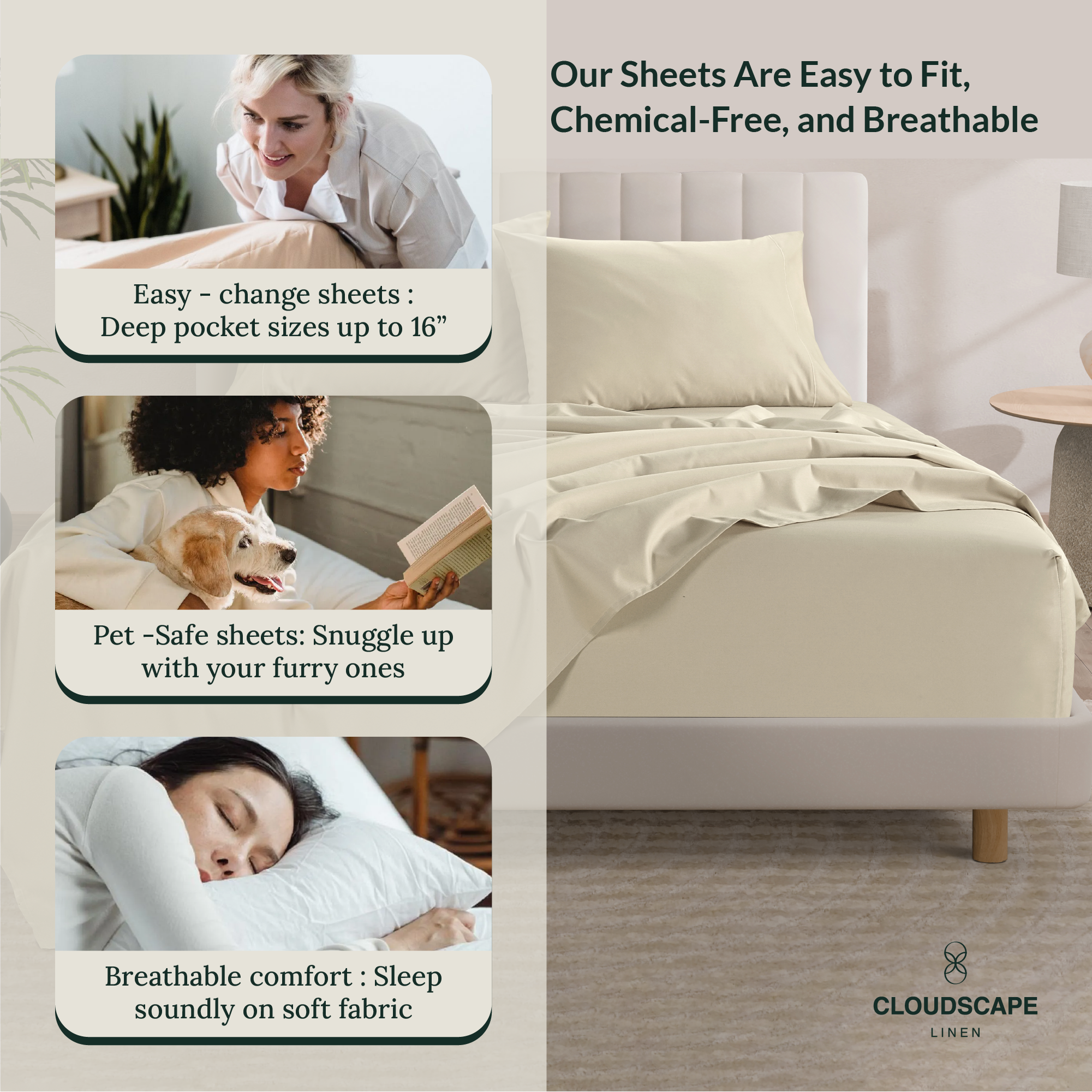 1000 Thread Count Egyptian Cotton : Ivory Bedsheet Set
