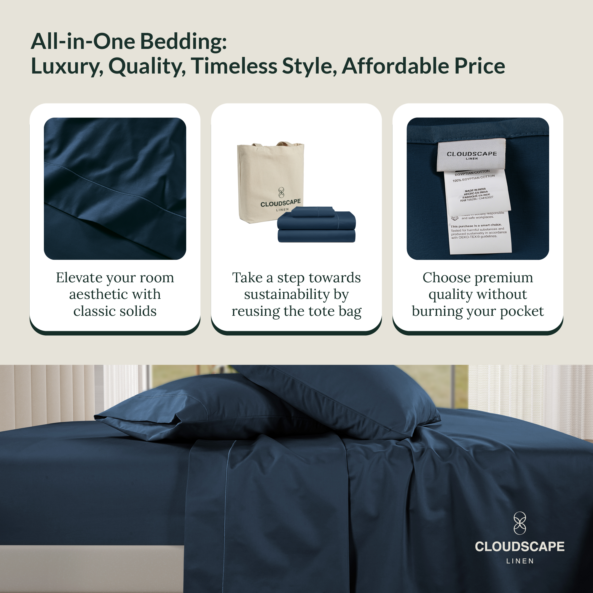 1000 Thread Count Egyptian Cotton : Dark Denim Bedsheet Set