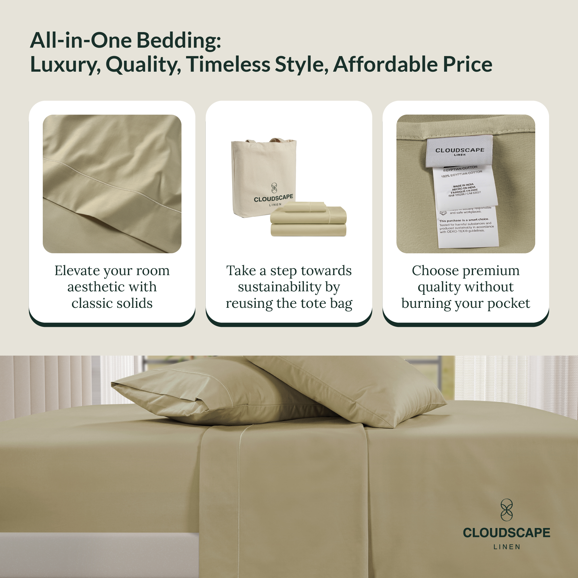 1000 Thread Count Egyptian Cotton : Linen Bedsheet Set