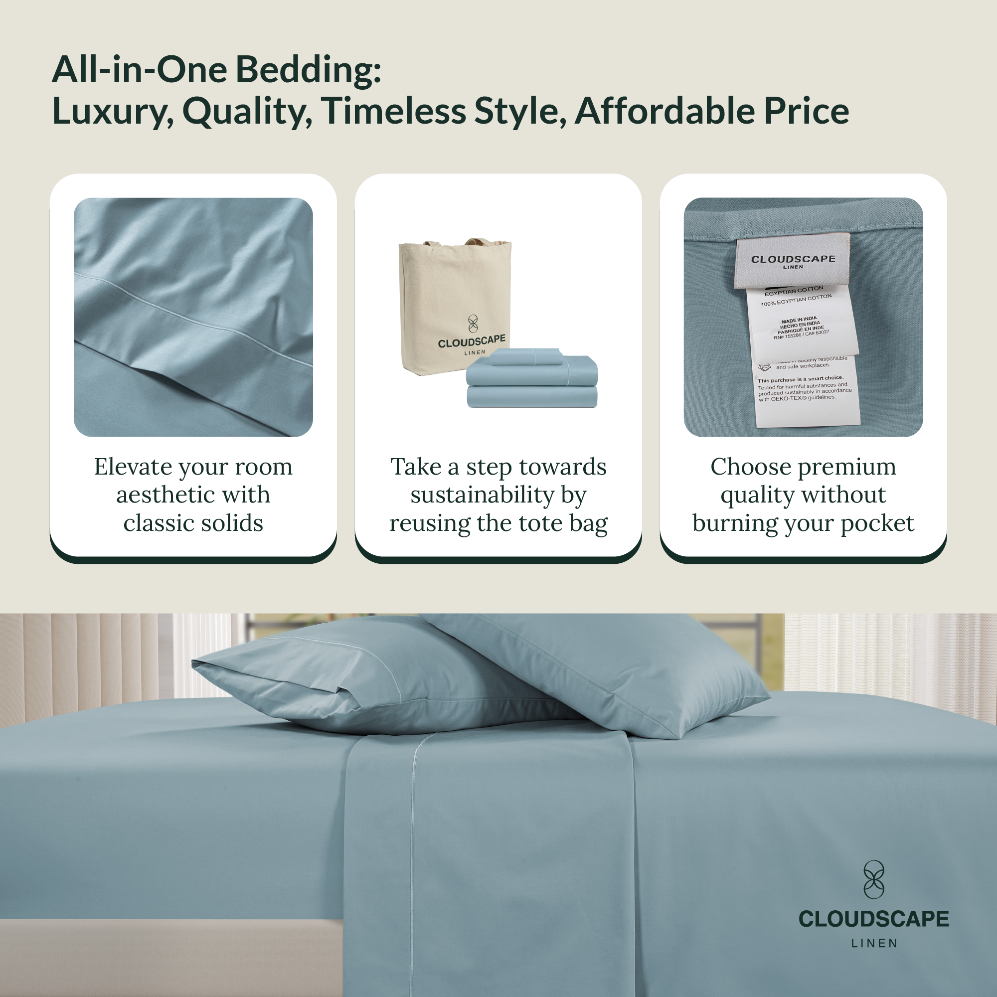 1000 Thread Count Egyptian Cotton : French Blue Bedsheet Set