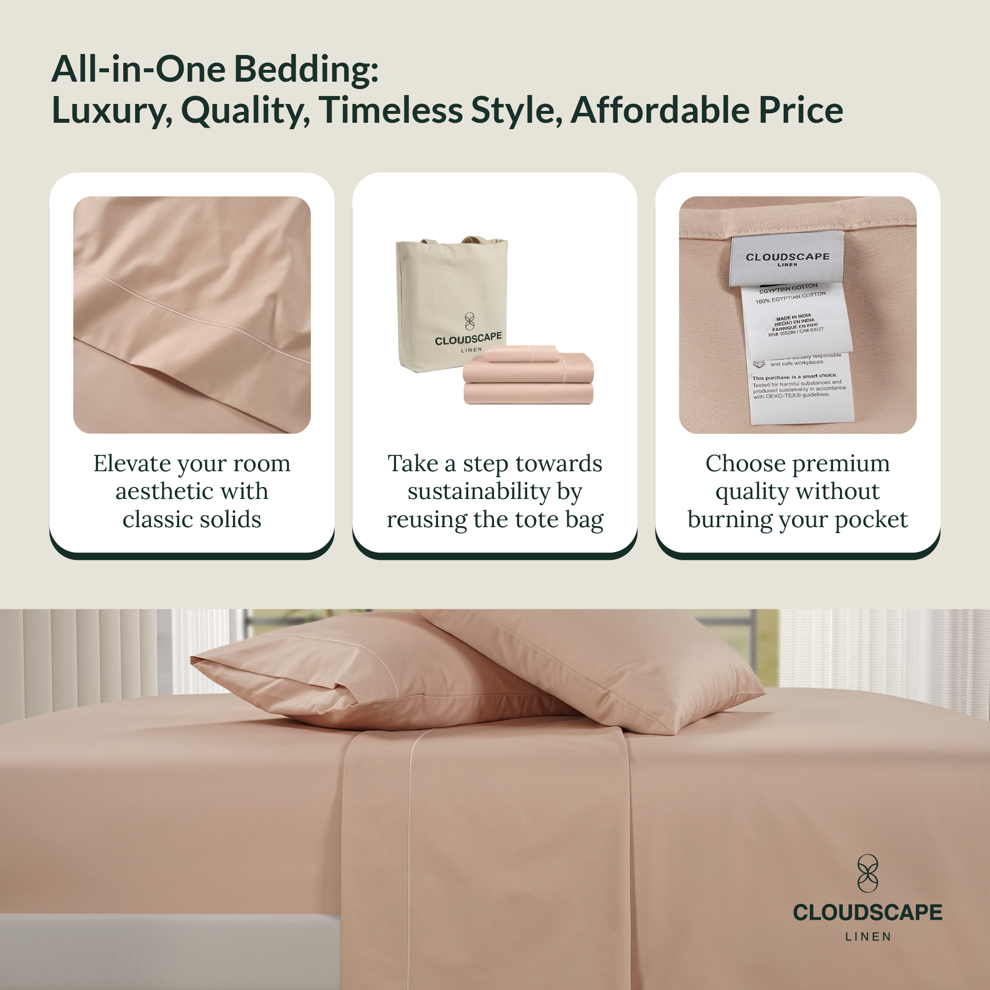 1000 Thread Count Egyptian Cotton : Sepia Rose Bedsheet Set