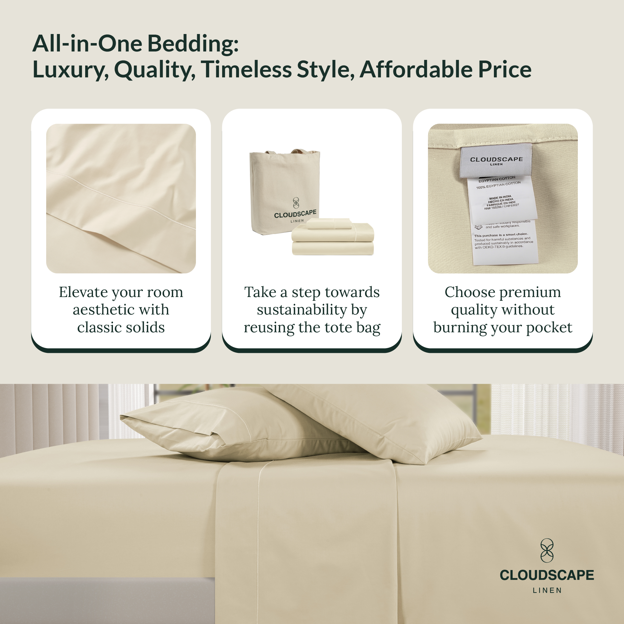 1000 Thread Count Egyptian Cotton : Ivory Bedsheet Set