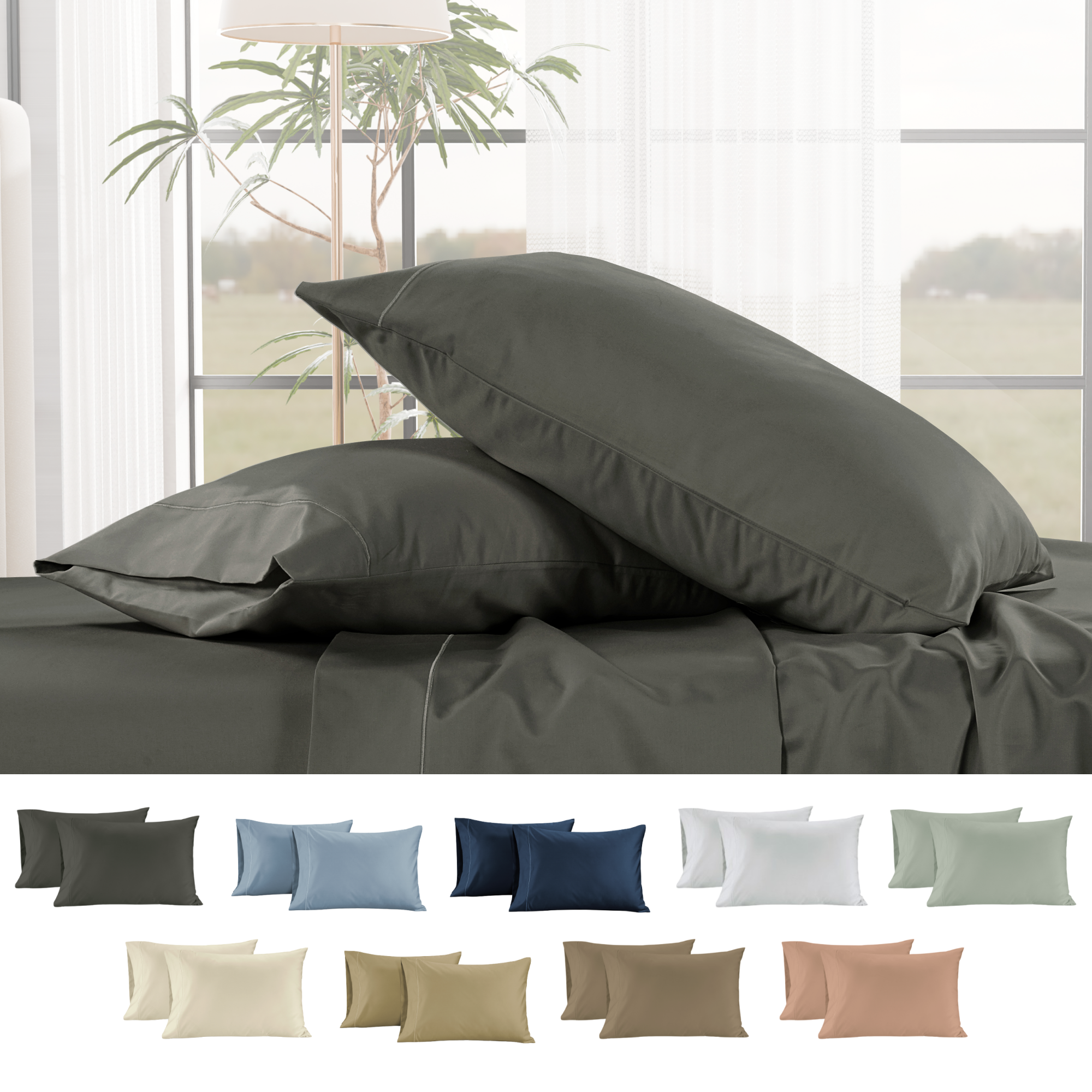 400 Thread Count Egyptian Cotton : Charcoal Grey Pillow Case - 2 Piece