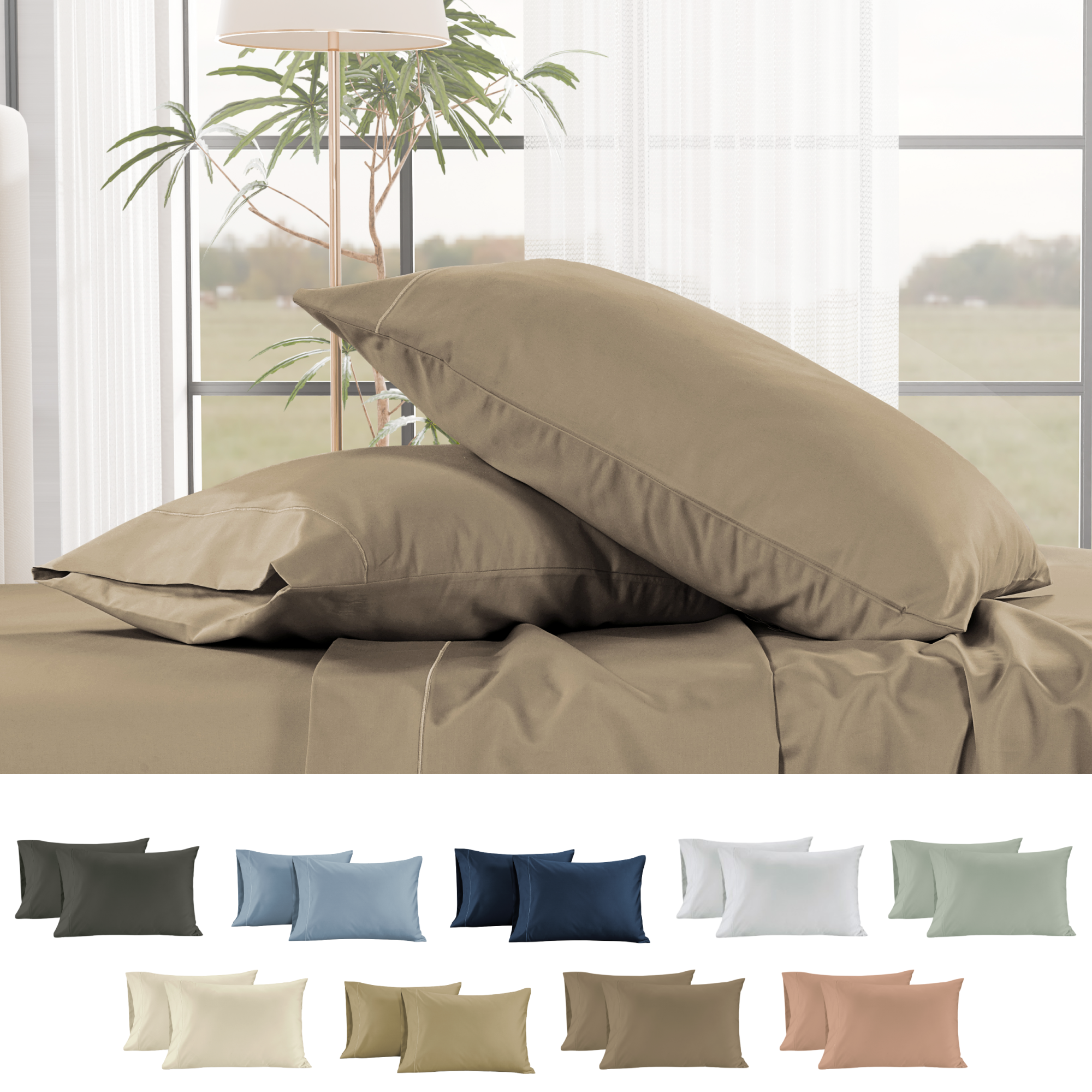 1000 Thread Count Egyptian Cotton : Taupe Pillow Case - 2 Piece