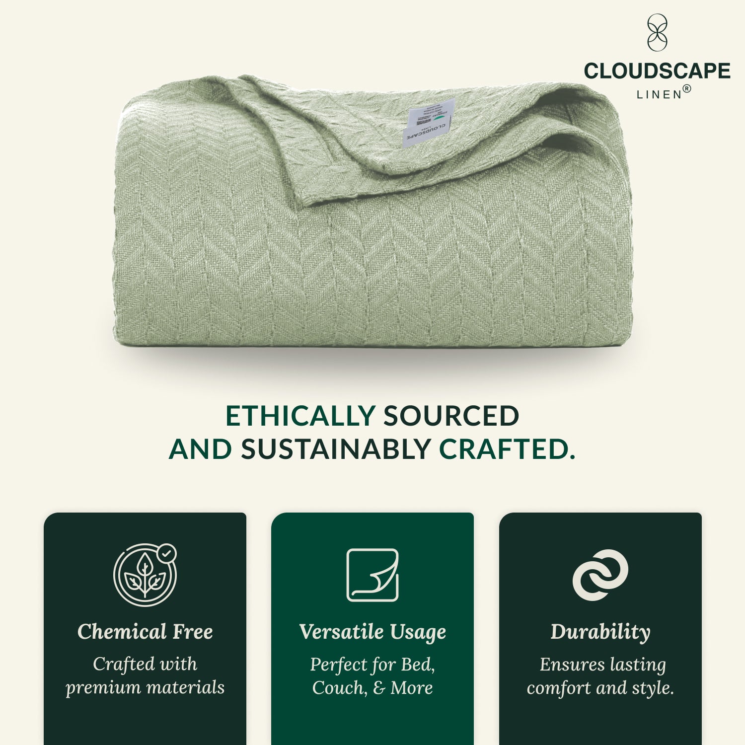 Cotton Herringbone Blanket: Sea Foam