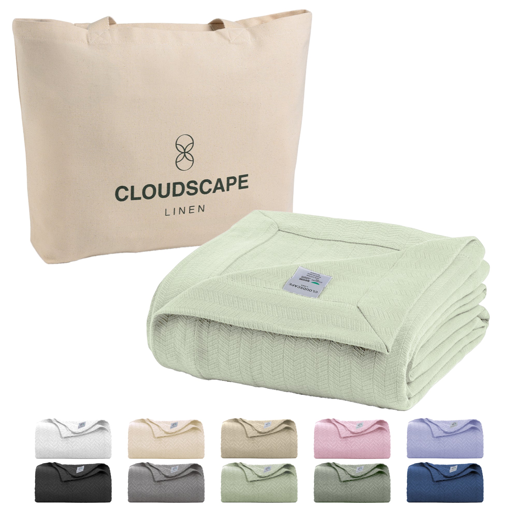 Cotton Herringbone Blanket - Sea Foam
