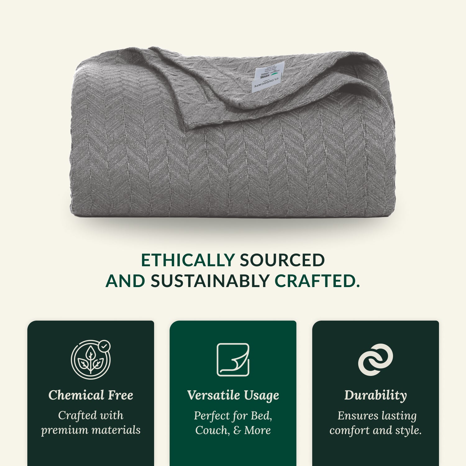 Cotton Herringbone Blanket - Dark Grey