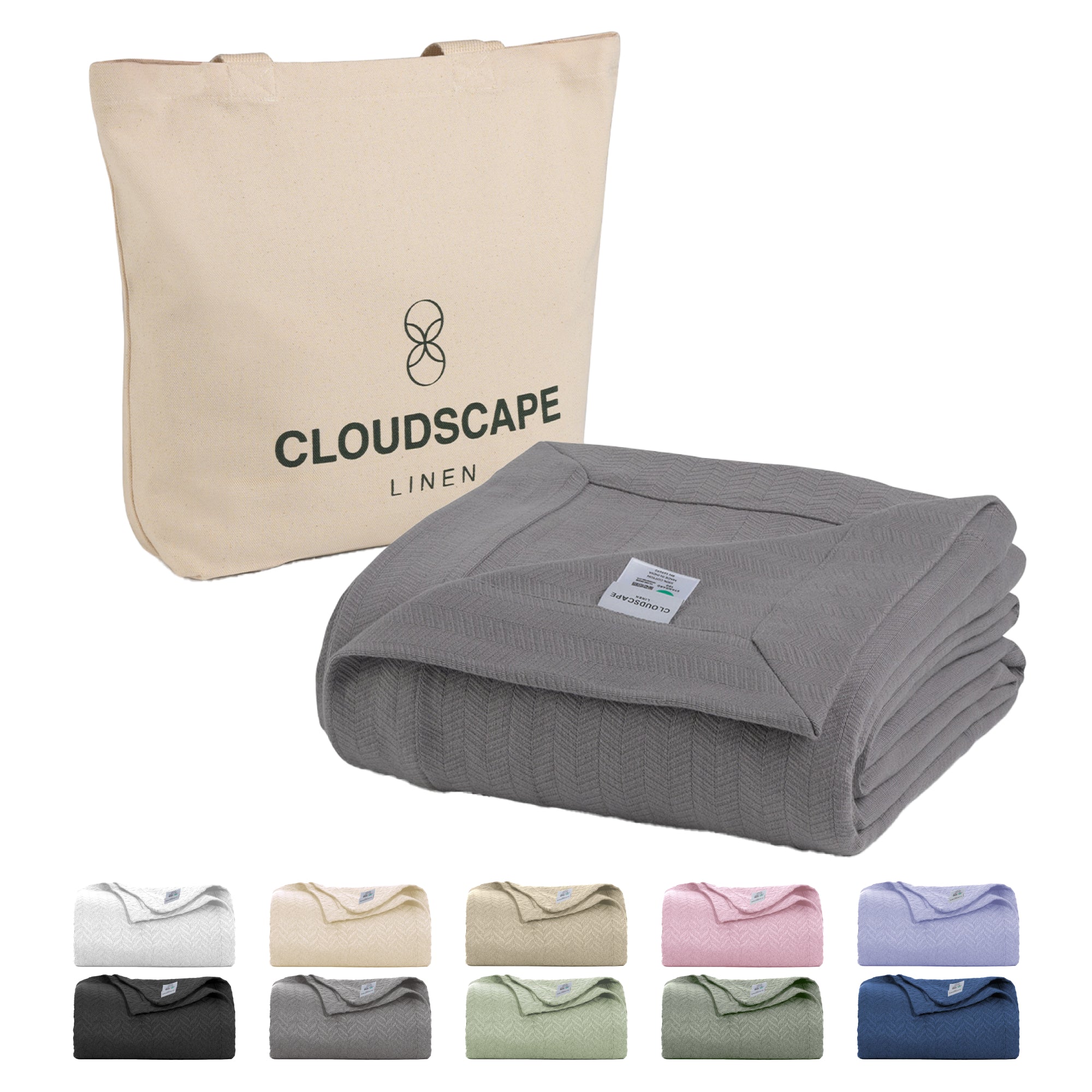 Cotton Herringbone Blanket - Dark Grey