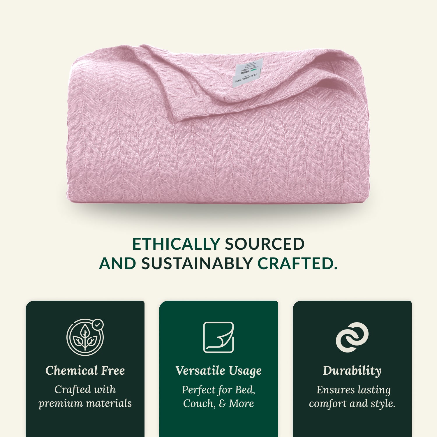Cotton Herringbone Blanket - Sea Shell Pink