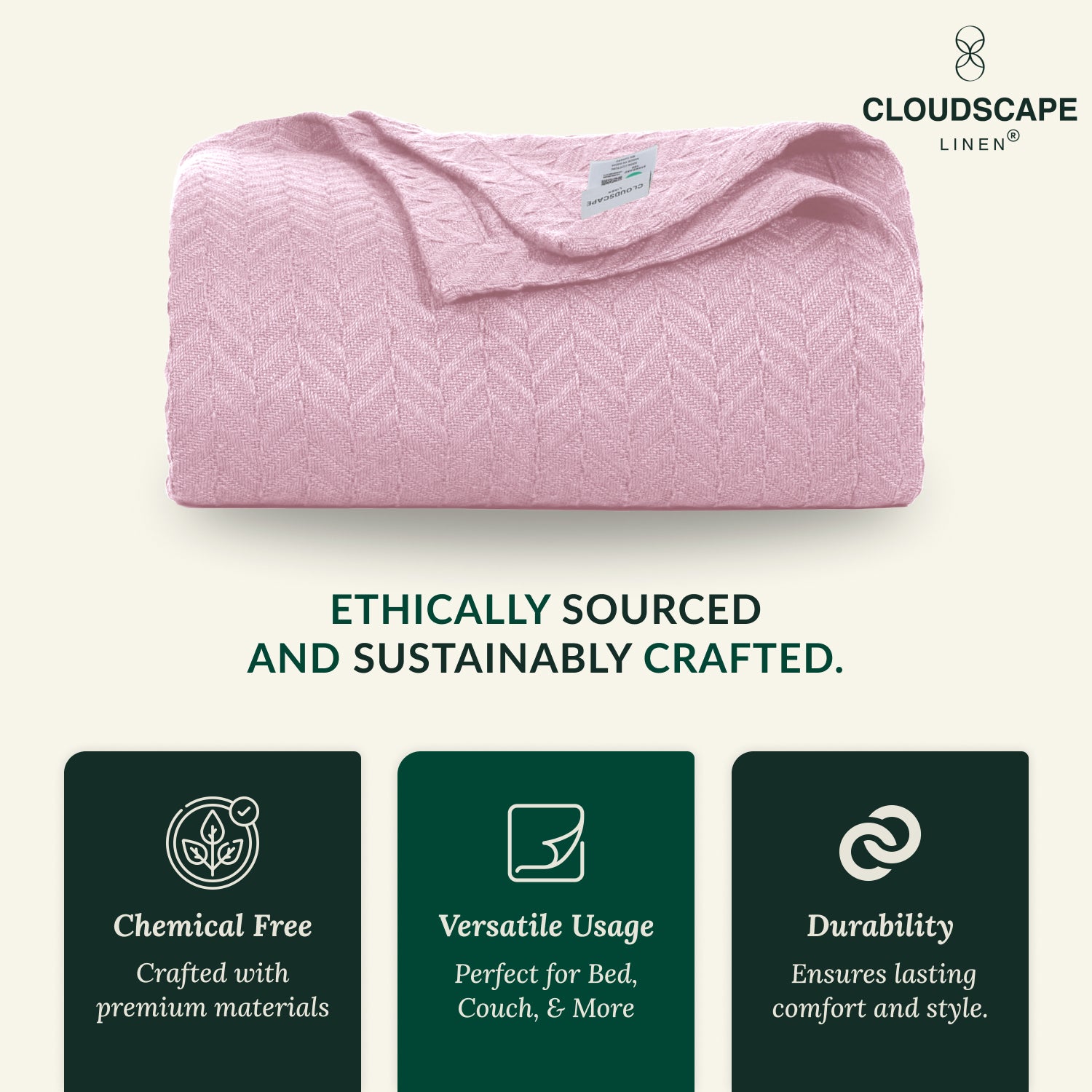 Cotton Herringbone Blanket: Sea Shell Pink