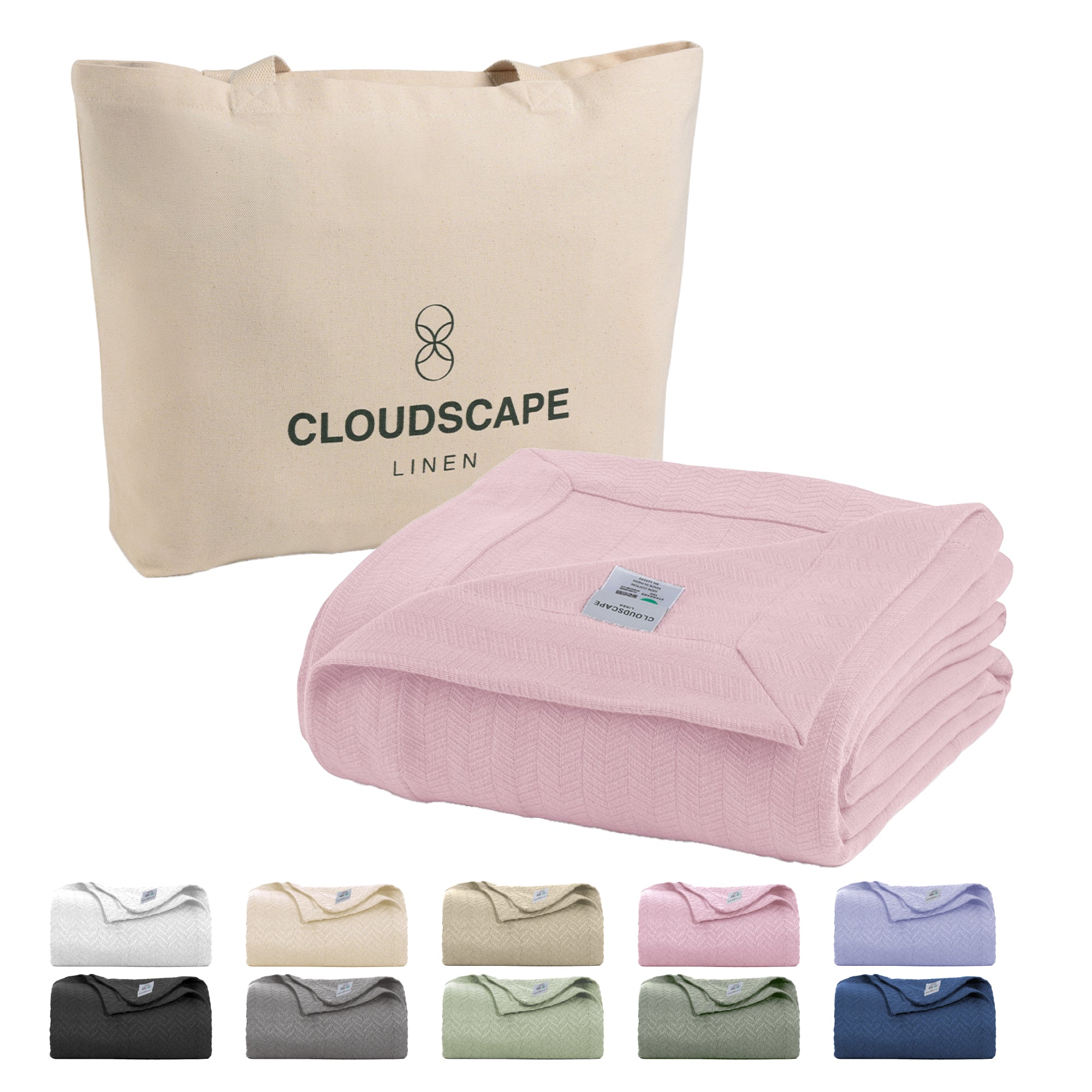 Cotton Herringbone Blanket - Sea Shell Pink