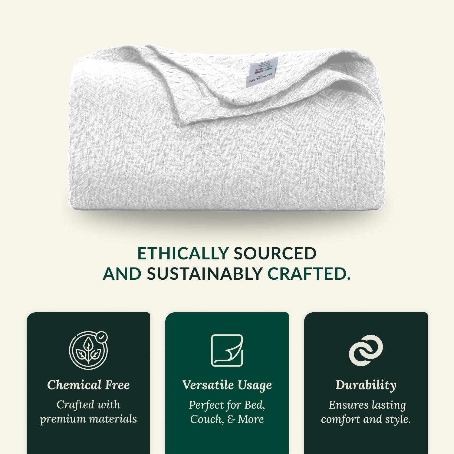 Cotton Herringbone Blanket - White