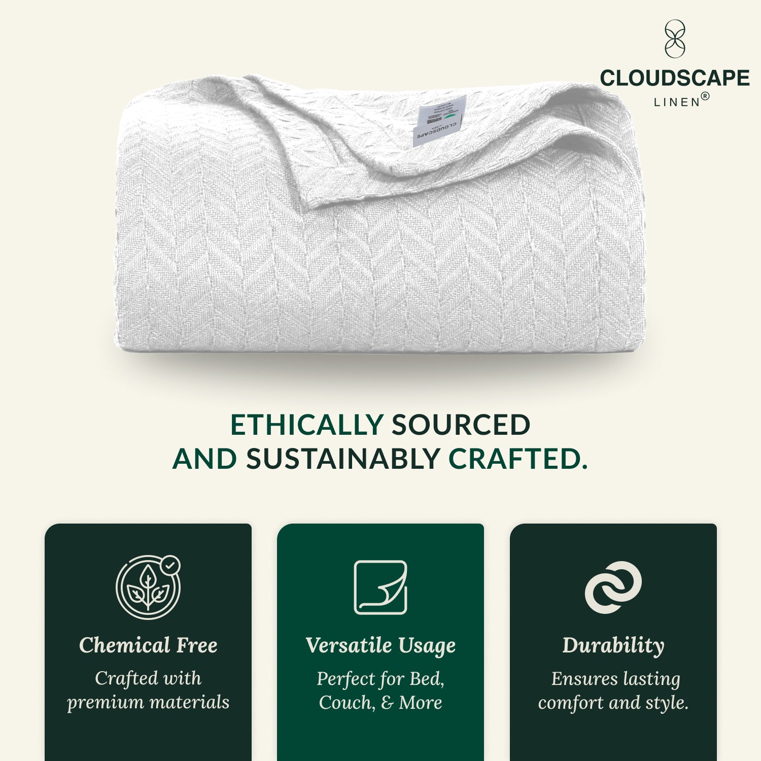 Cotton Herringbone Blanket: White