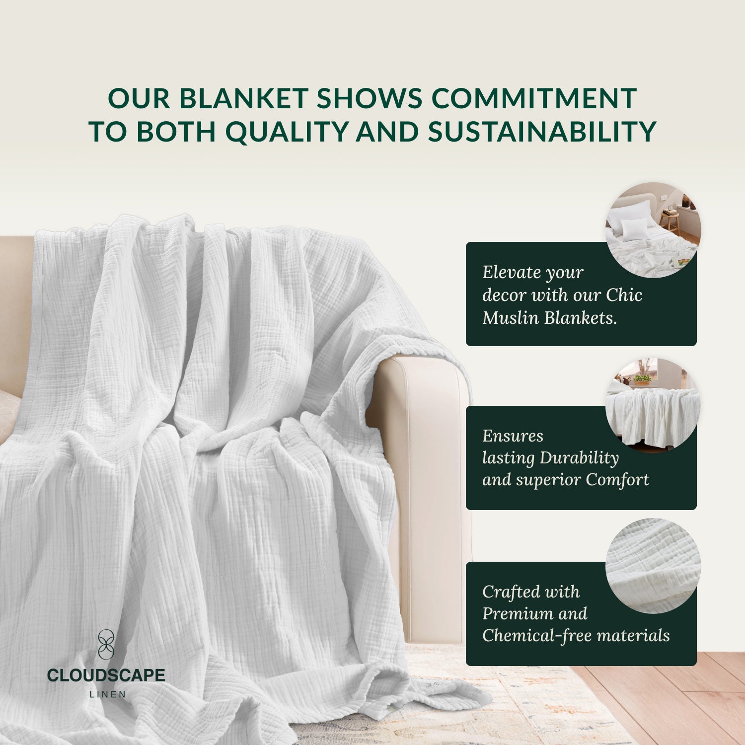 8 Layer Cotton Muslin Blanket - White