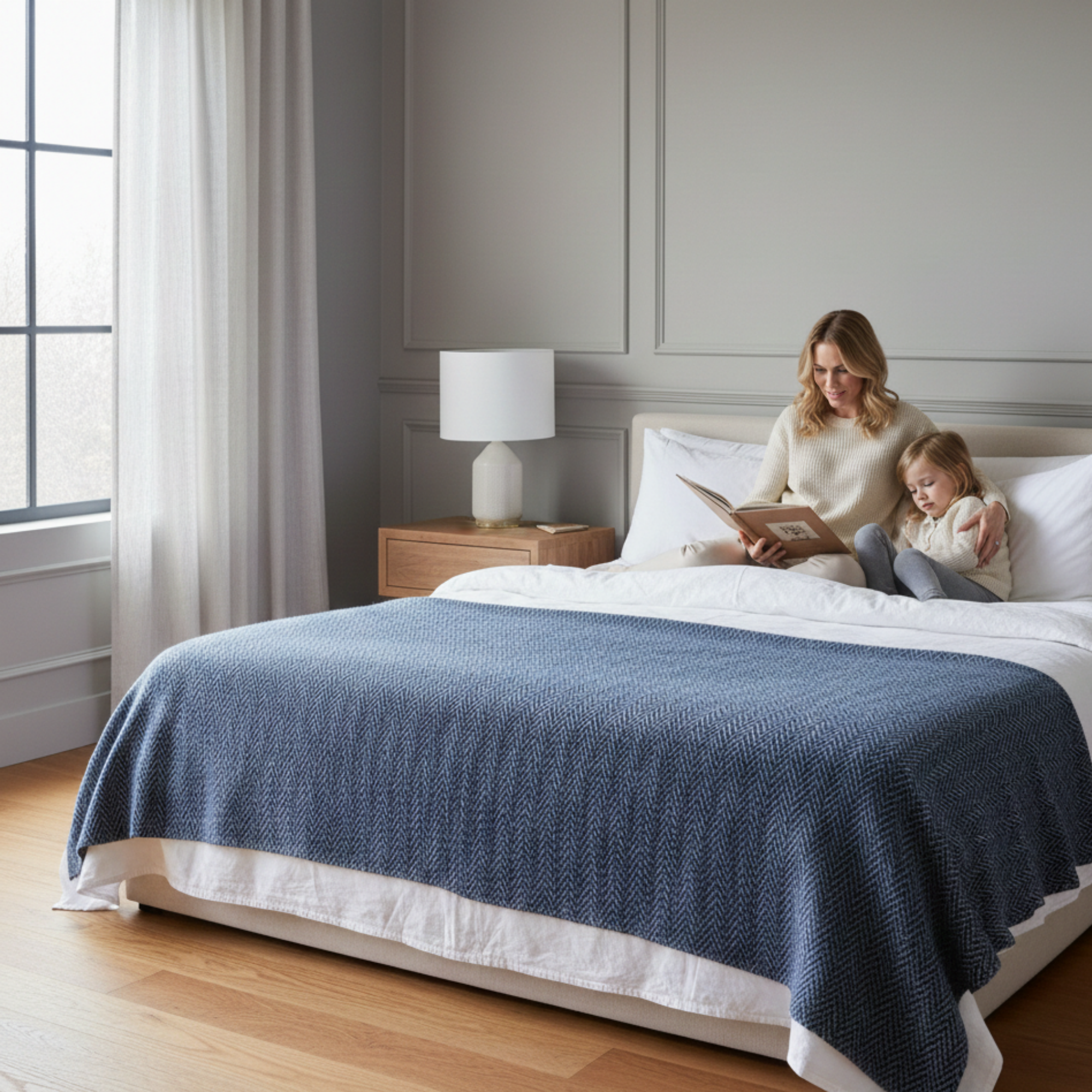 Cotton Herringbone Blanket: Ensign Blue