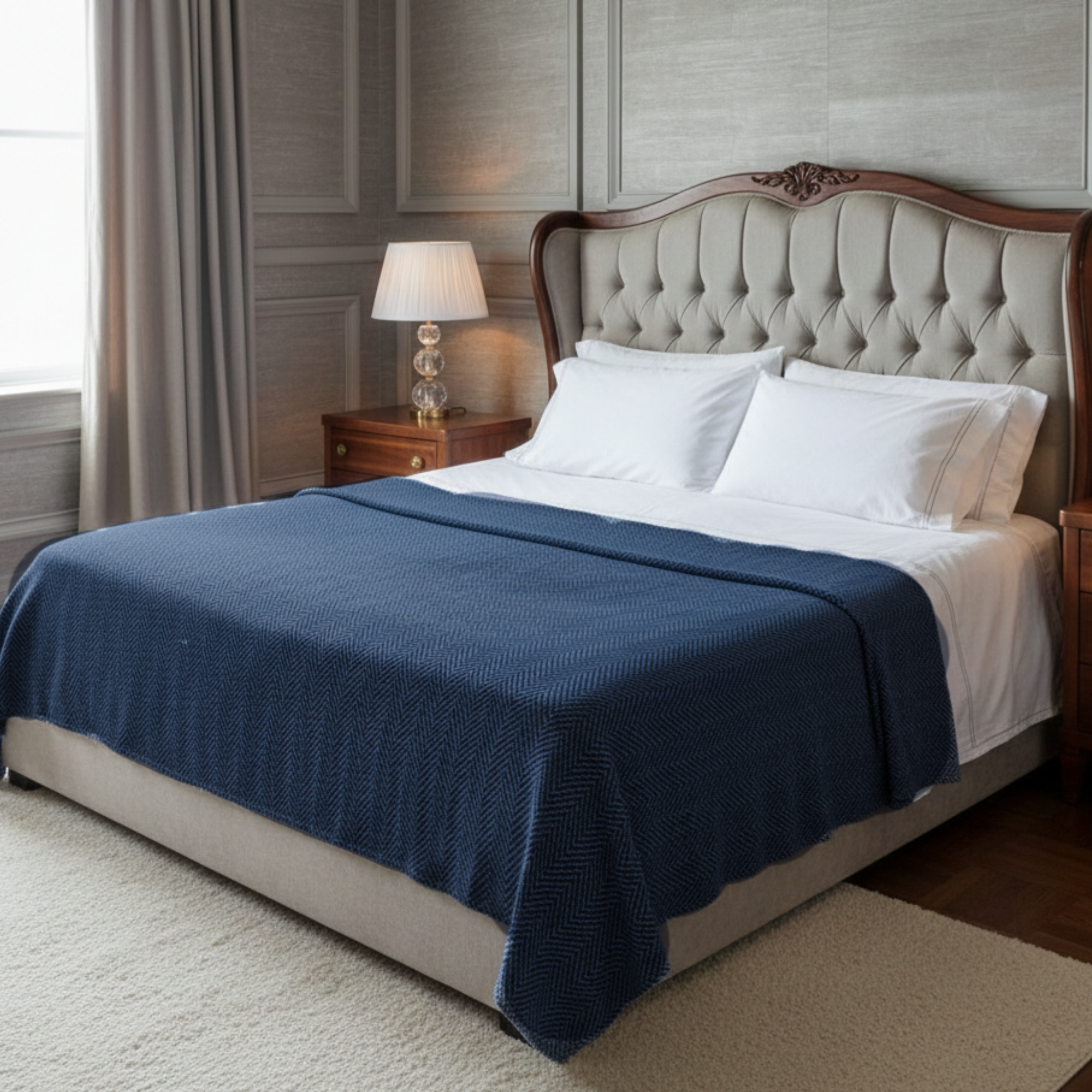 Cotton Herringbone Blanket: Ensign Blue