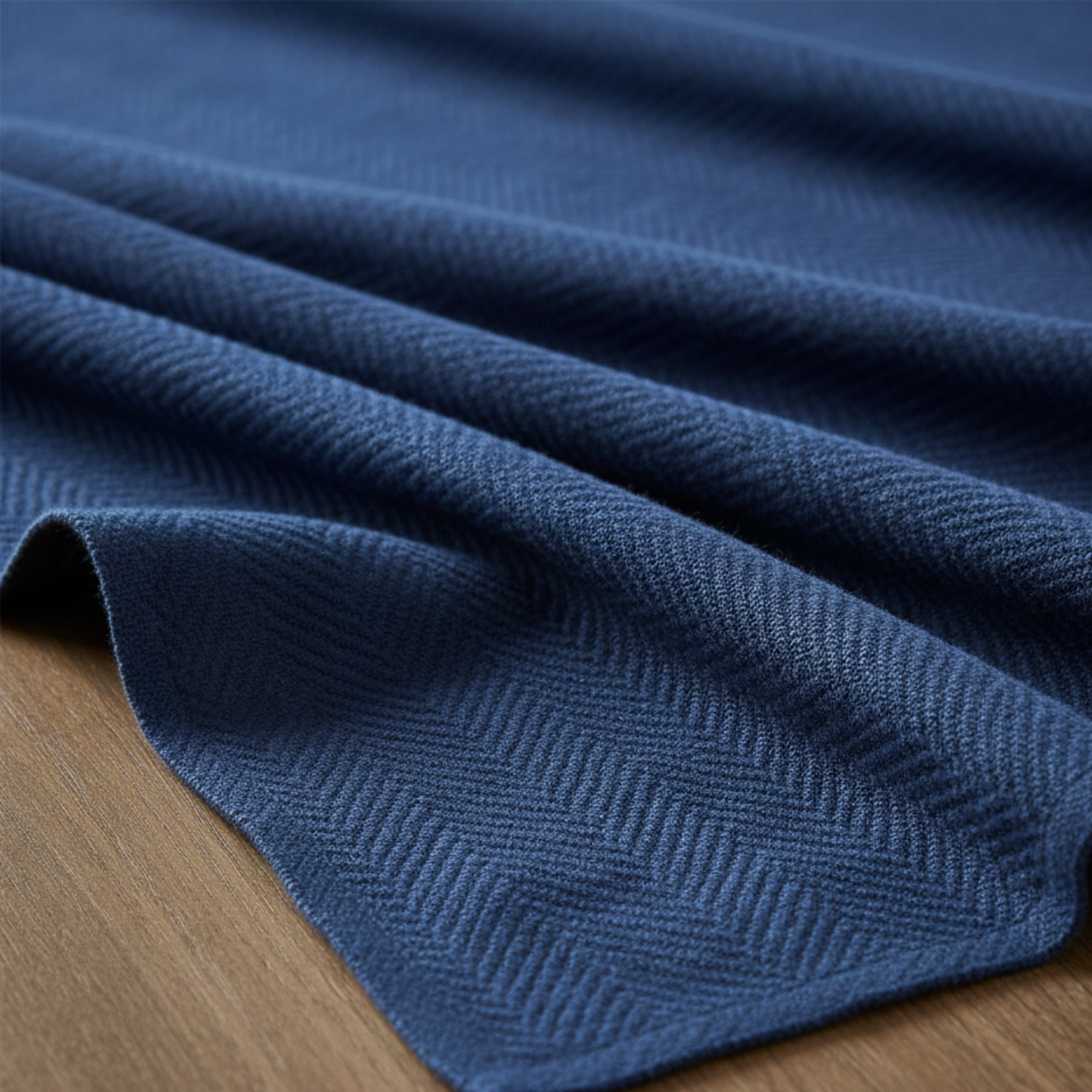 Cotton Herringbone Blanket: Ensign Blue