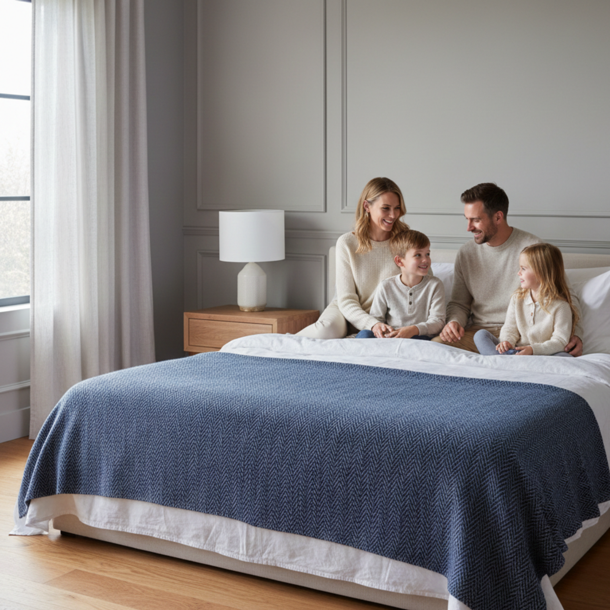 Cotton Herringbone Blanket: Ensign Blue