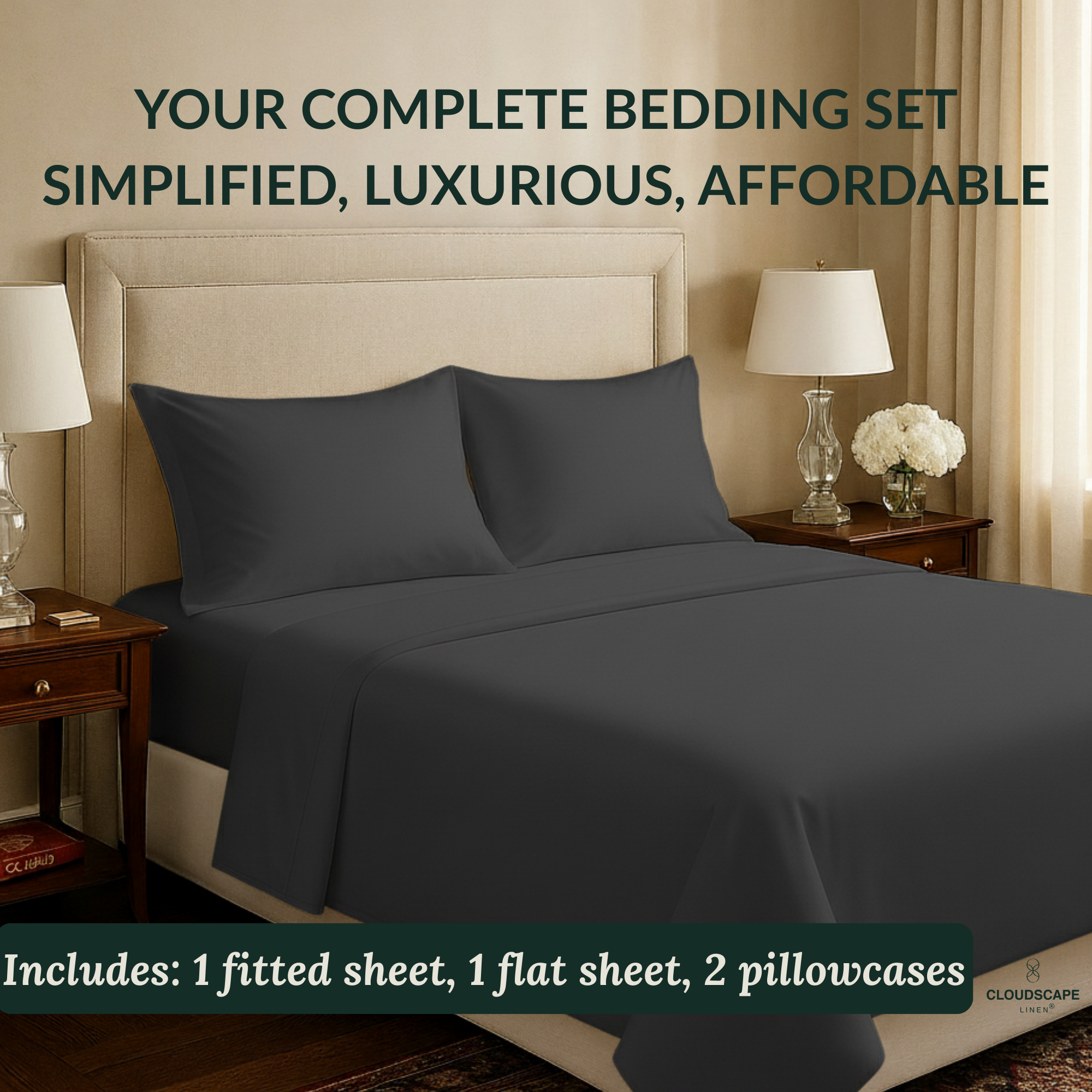 400 Thread Count Egyptian Cotton : Charcoal Grey Bedsheet Set