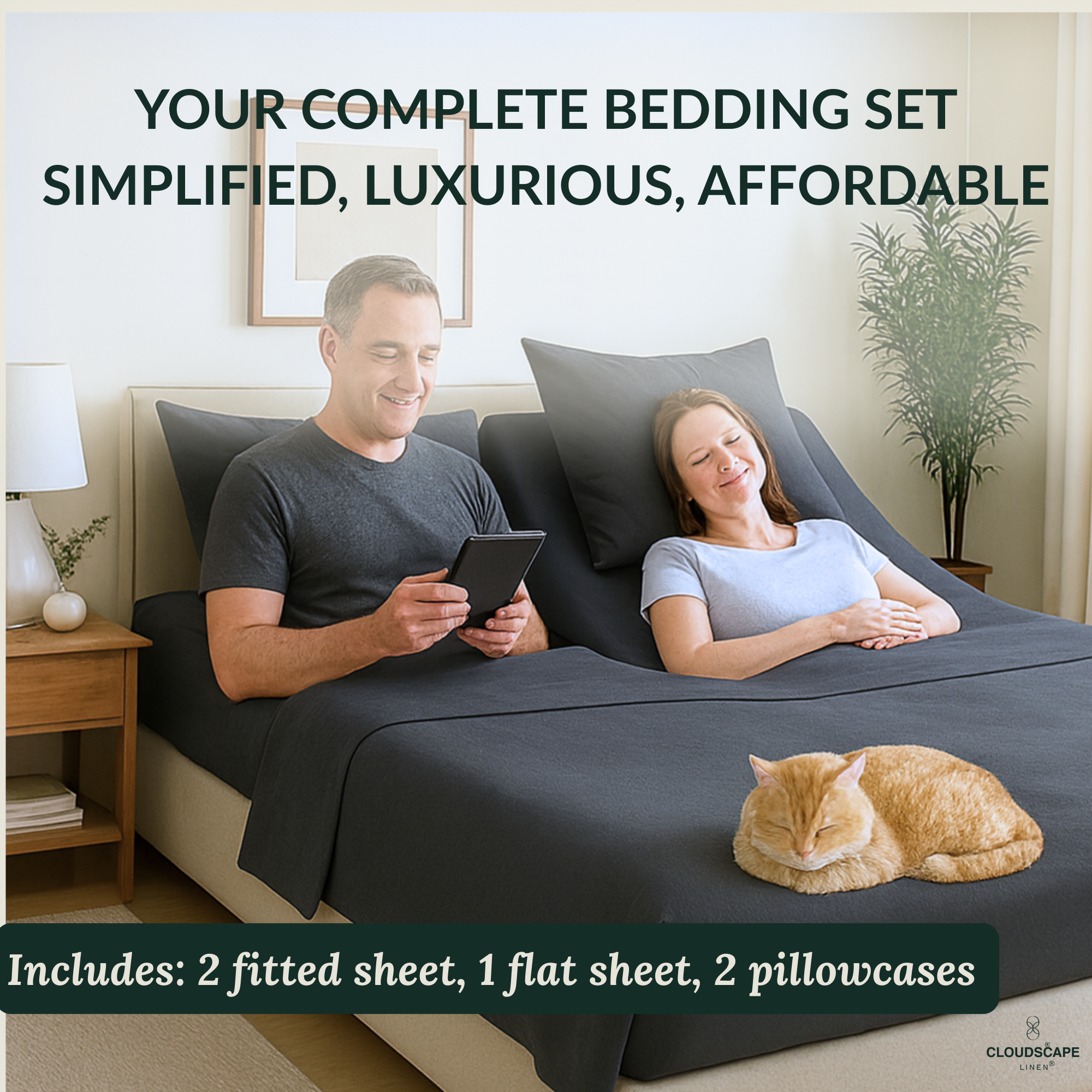 400 Thread Count Egyptian Cotton : Charcoal Grey Bedsheet Set