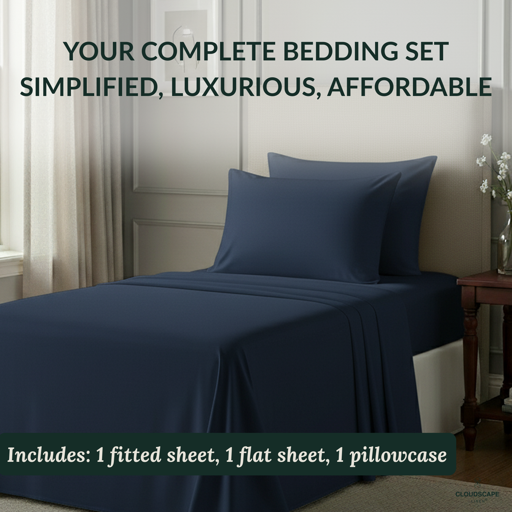 400 Thread Count Egyptian Cotton : Dark Denim Bedsheet Set