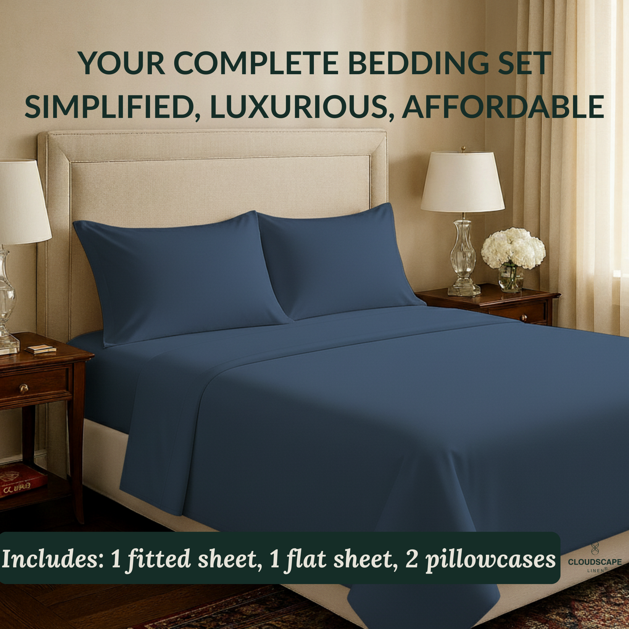 400 Thread Count Egyptian Cotton : Dark Denim Bedsheet Set