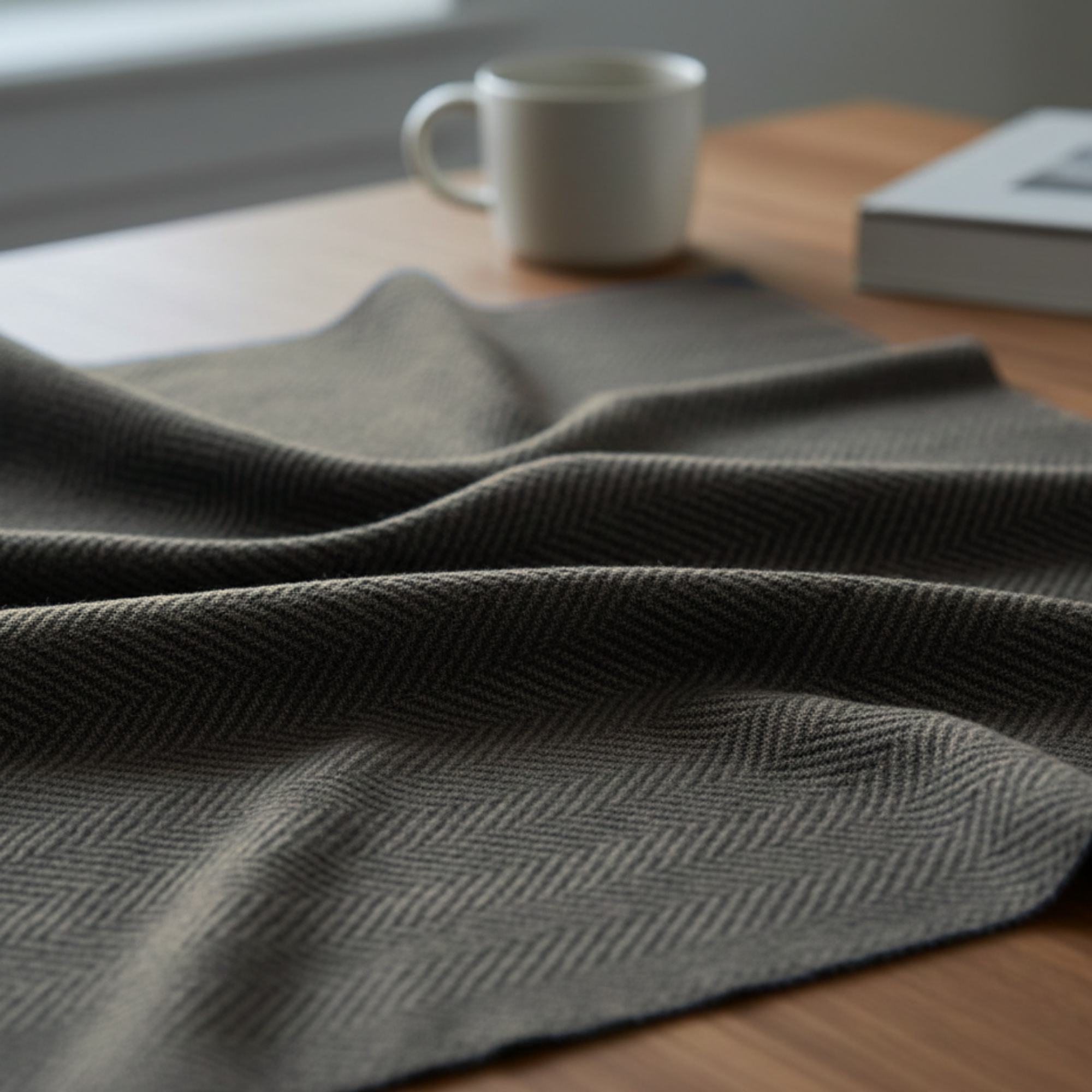 Cotton Herringbone Blanket: Dark Grey