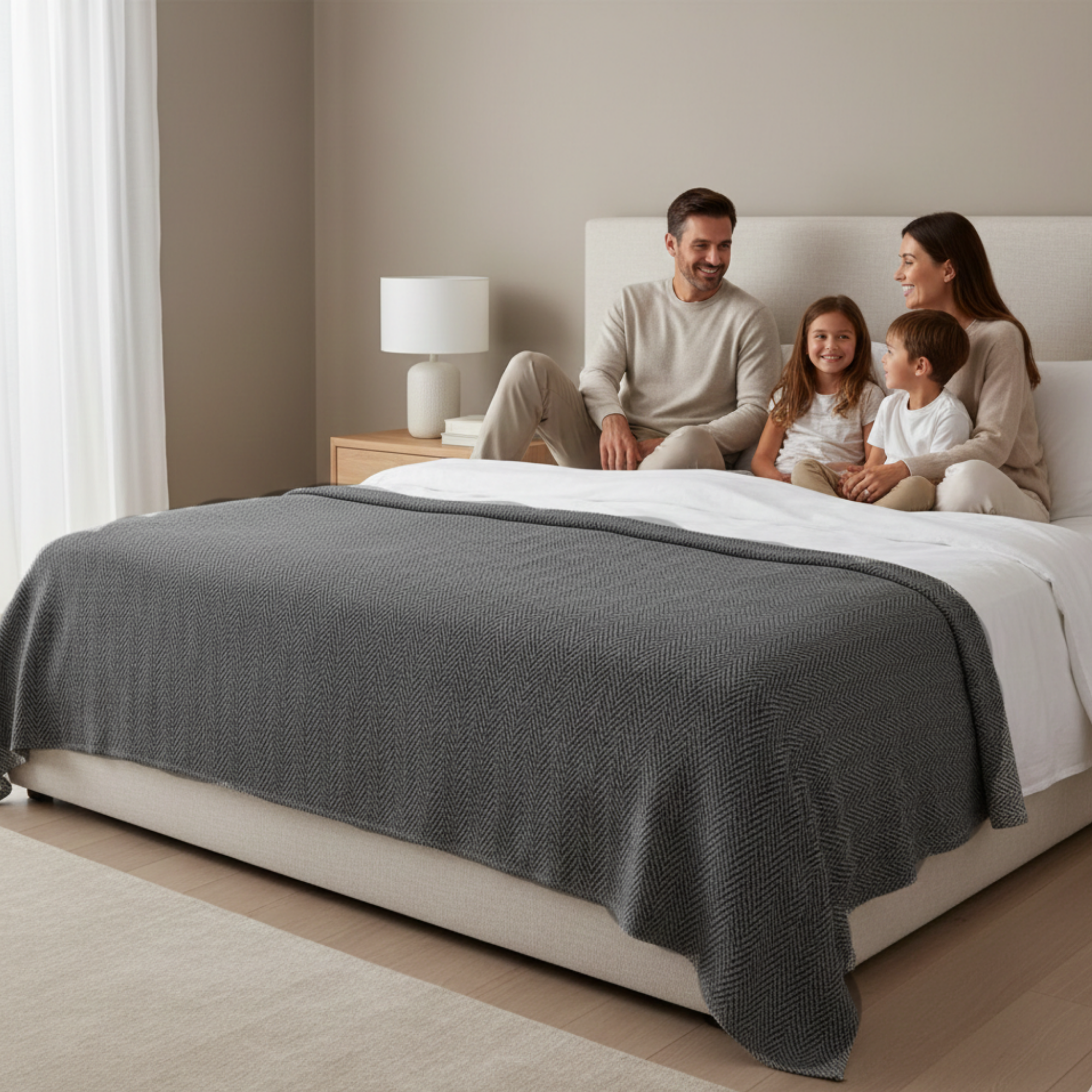 Cotton Herringbone Blanket: Dark Grey